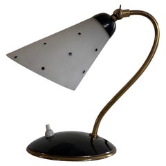 Mid-Century Black Metal and Brass Bedside Lamp, 1950s, Germany