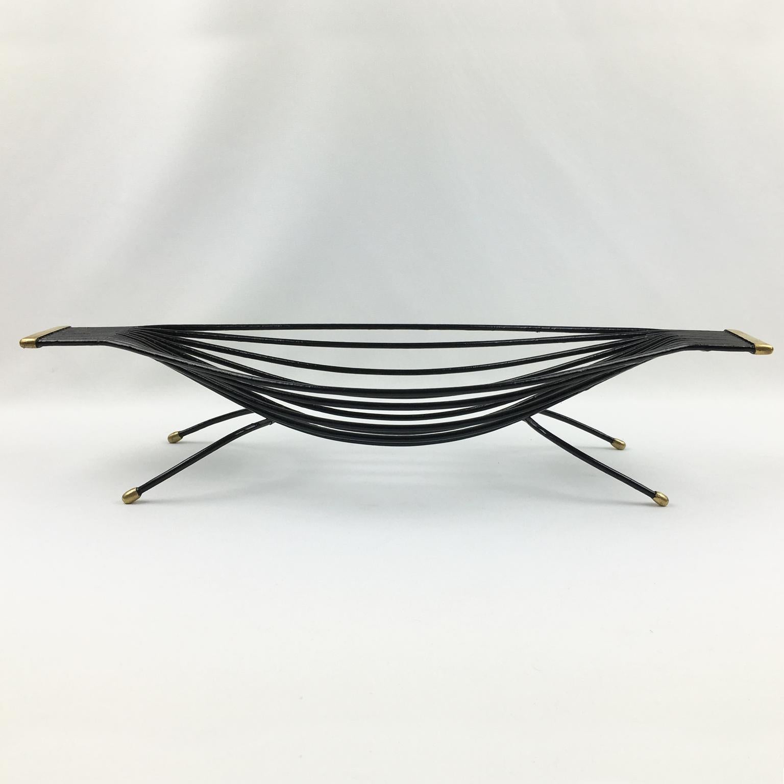 Mid-Century Modern Mid-Century Black Metal and Brass Zoomorphic Centerpiece Basket, 1960s For Sale