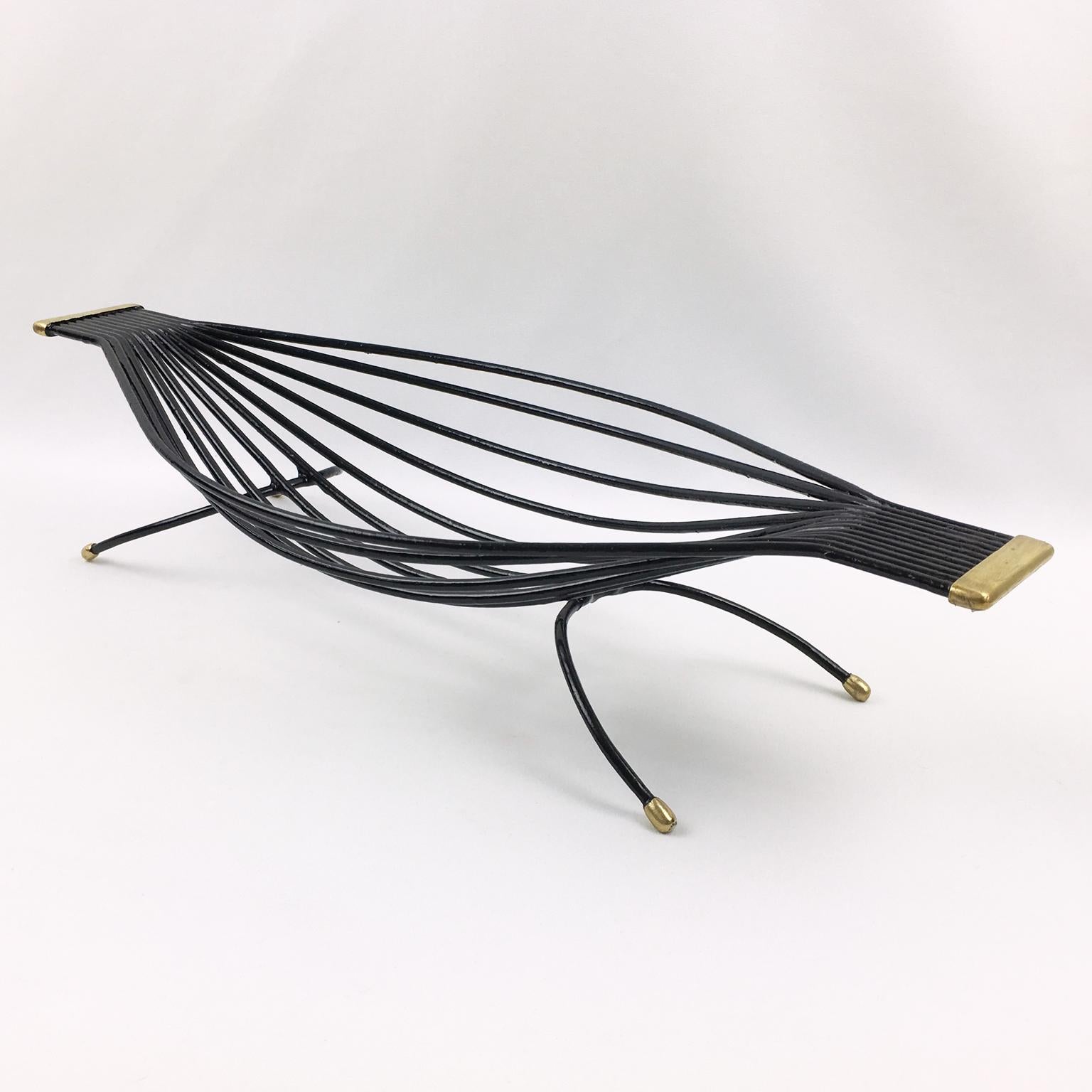 Mid-Century Black Metal and Brass Zoomorphic Centerpiece Basket, 1960s For Sale 2