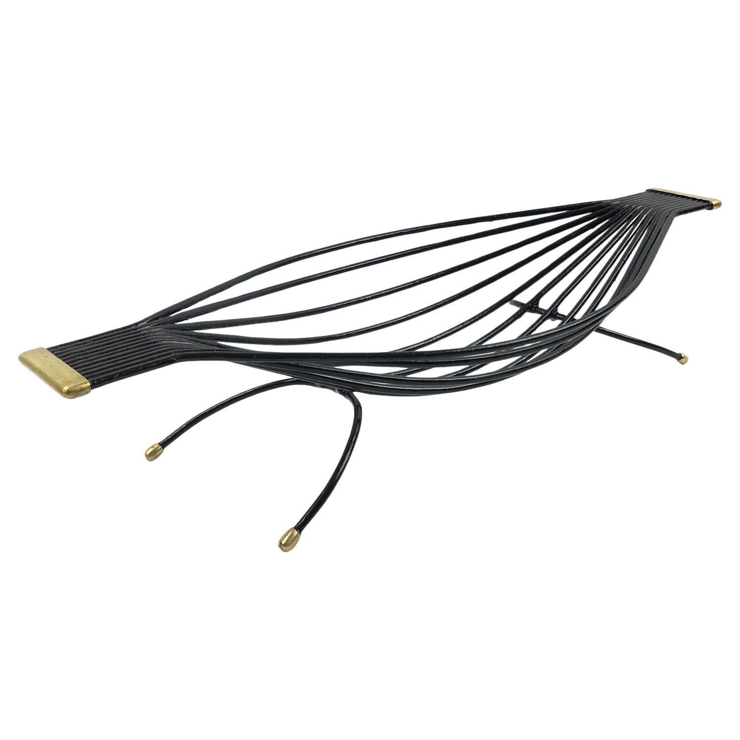 Mid-Century Black Metal and Brass Zoomorphic Centerpiece Basket, 1960s For Sale