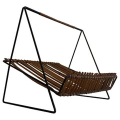 Mid-century Black Metal and Rattan Magazine - Newspaper Stand, 1960s, Italy