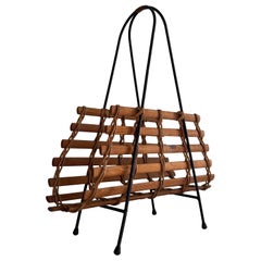 Mid-century Black Metal and Wicker Magazine - Newspaper Stand, 1960s, Germany