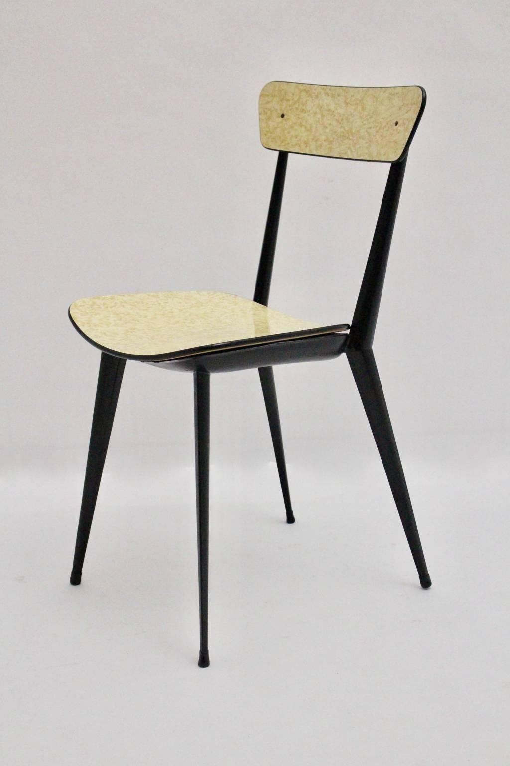 Mid Century Modern Black Metal Dining Chairs Style Carlo di Carli, Italy 1950s For Sale 5