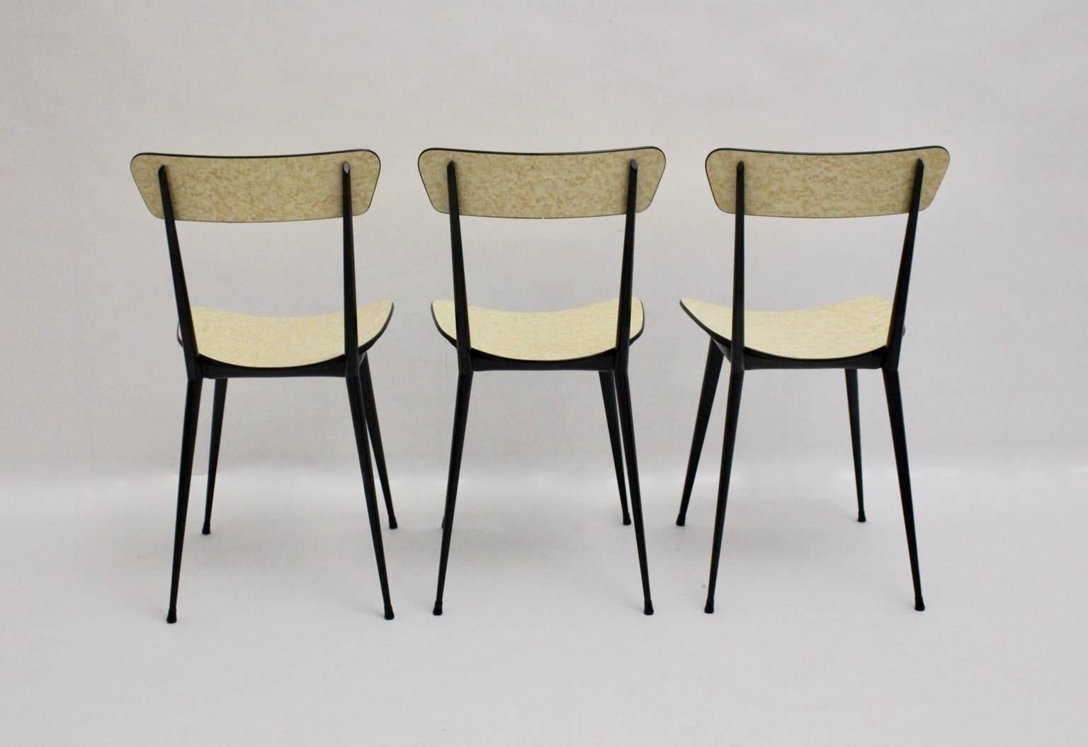 Mid-20th Century Mid Century Modern Black Metal Dining Chairs Style Carlo di Carli, Italy 1950s For Sale