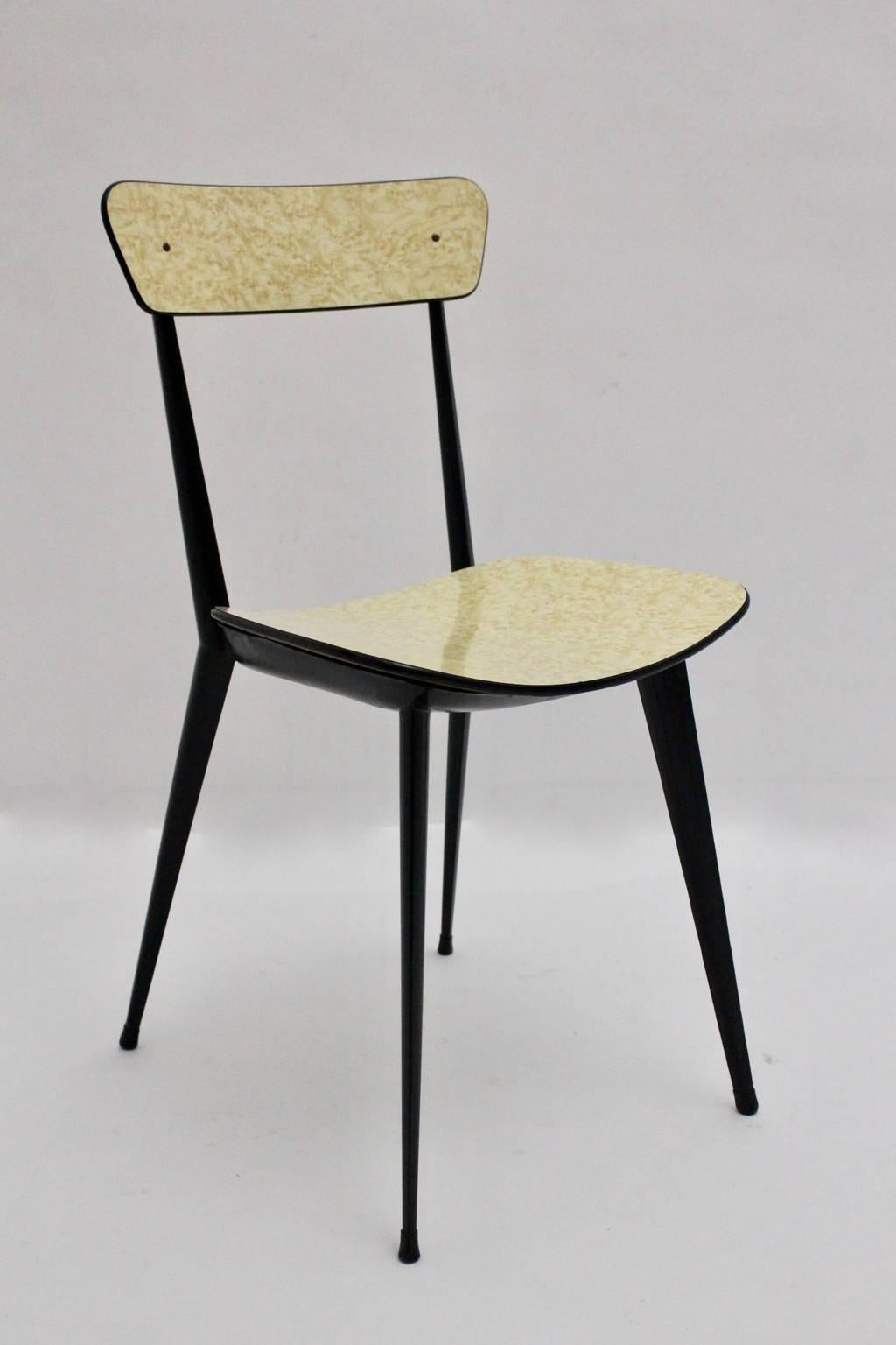 Mid Century Modern Black Metal Dining Chairs Style Carlo di Carli, Italy 1950s For Sale 3