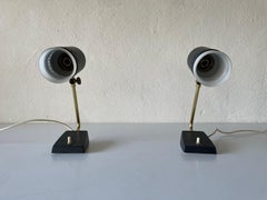 Mid Century Black Metal & Glass Pair of Bedside Lamps, 1950s, Germany