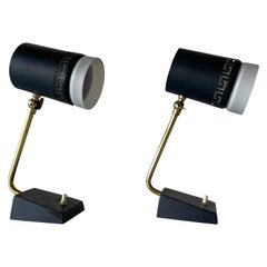 Mid Century Black Metal 
Glass Pair of Bedside Lamps, 1950s, Germany