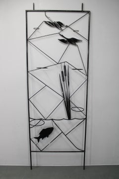 Mid Century Black Metal Room Divider Planter, 1970s