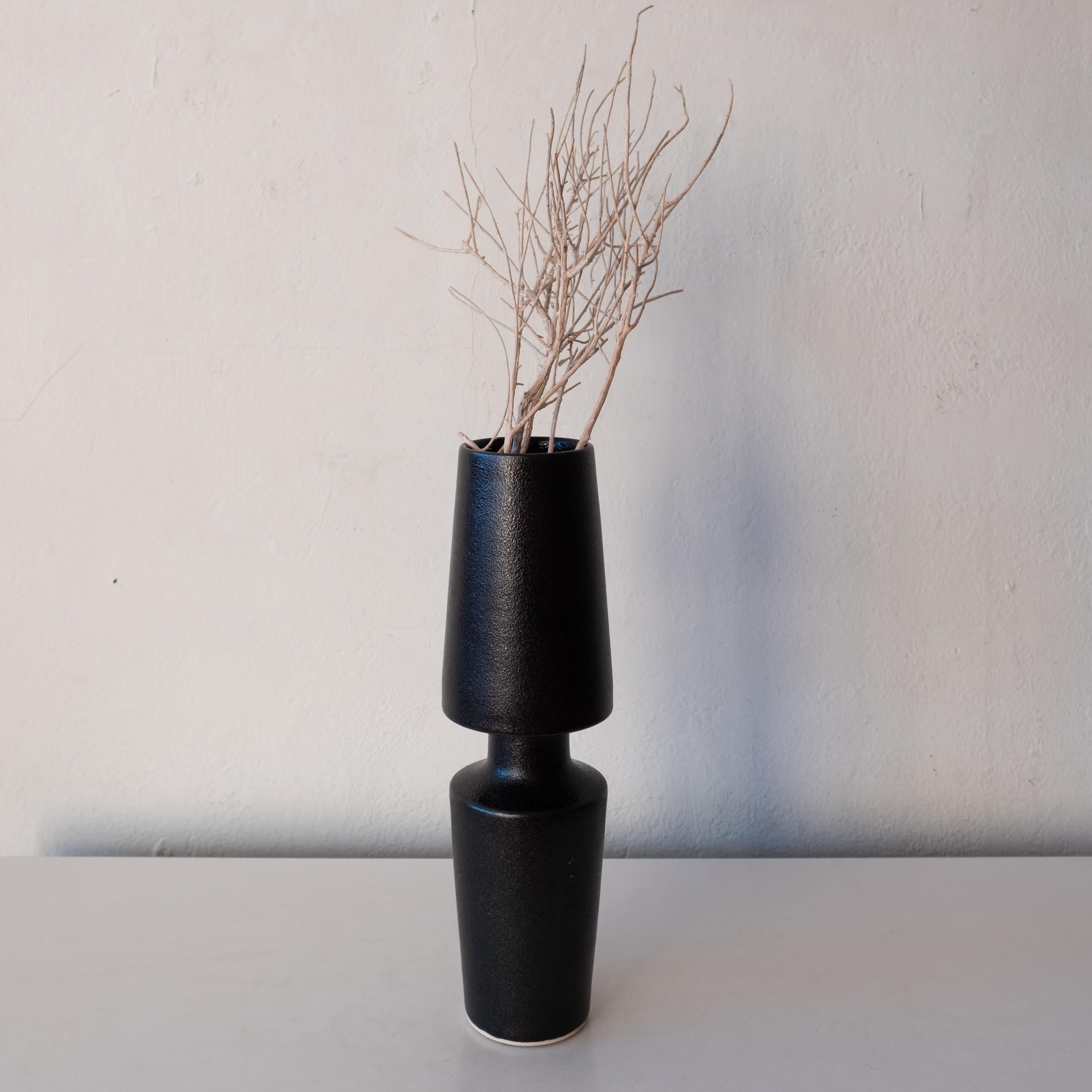 Japanese Mid-Century Black Modernist Ikebana Vase, Japan For Sale