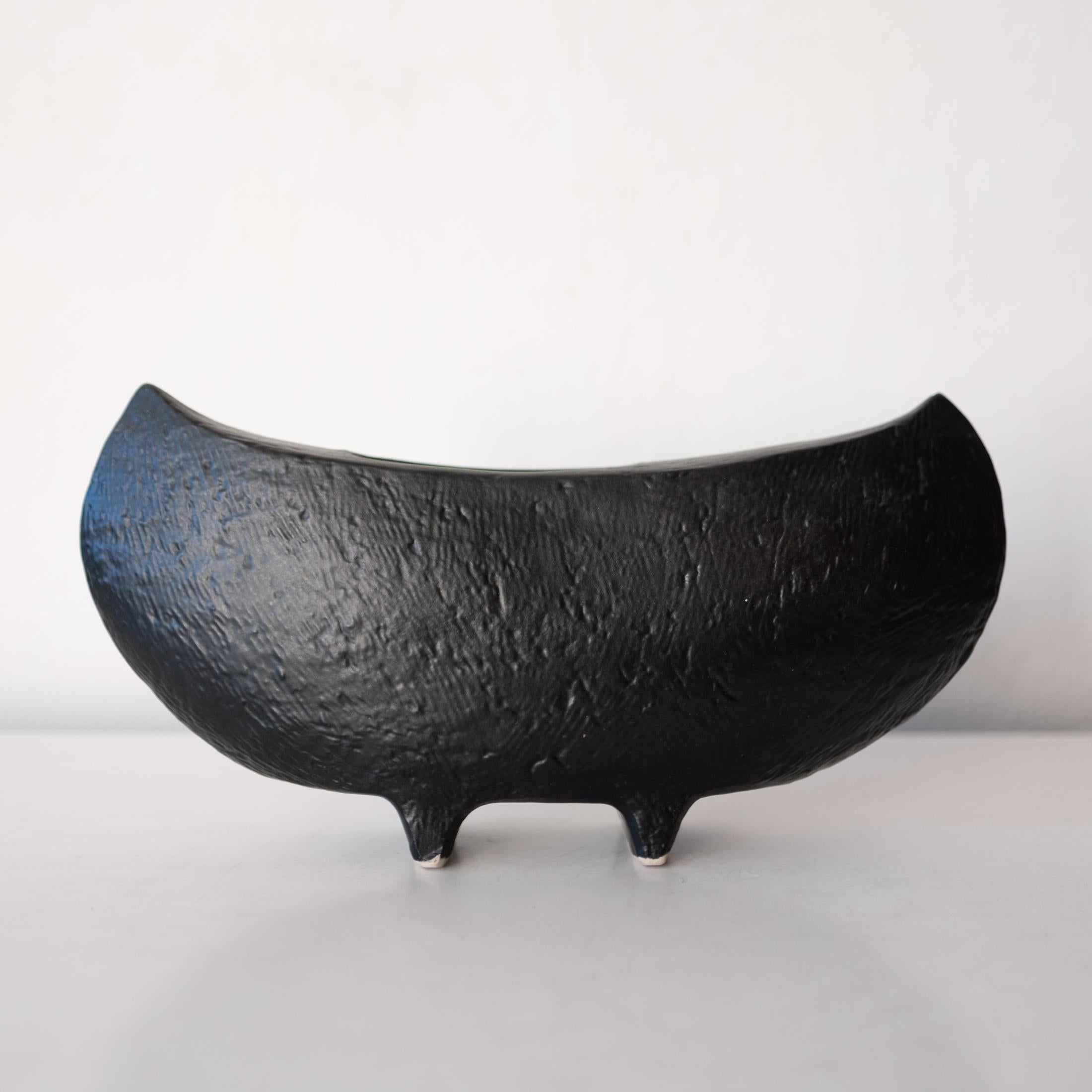 Clay Mid-Century Black Modernist Ikebana Vase, Japan For Sale
