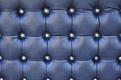 Mid Century Black Naugahyde Button Tufted Upholstered Liquor Bar Cabinet Table