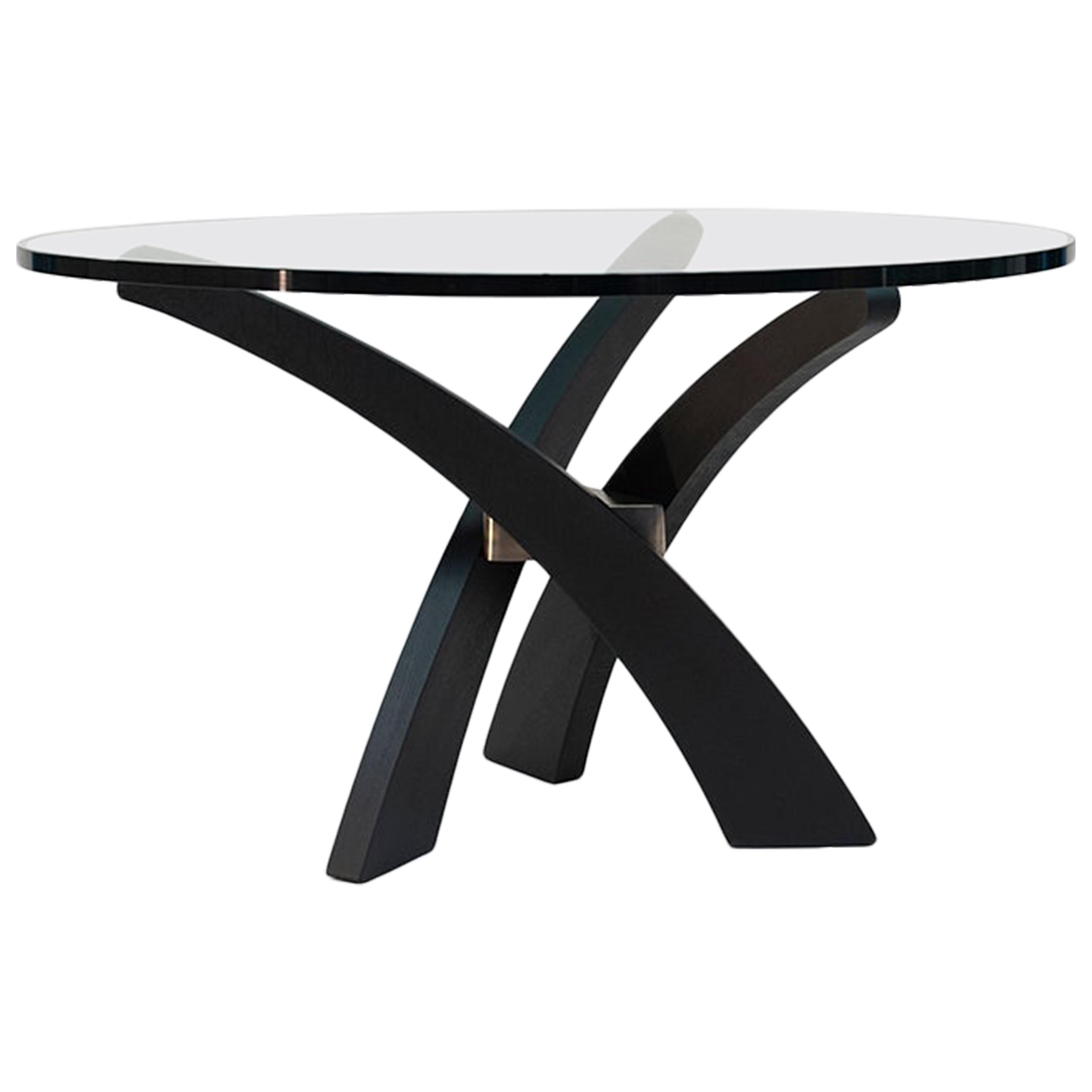 Mid-Century Modern Black Oakwood Three Leg 'Alpha' T88H Dining Table