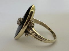 Mid-Century Black Onyx and Diamond Navette Dinner Ring