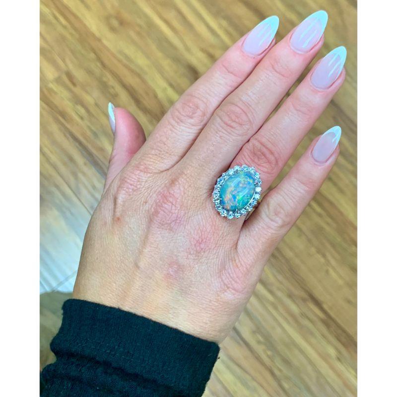 Mid-Century Black Opal and Diamond Platinum Ring, circa 1950s In Good Condition For Sale In Beverly Hills, CA