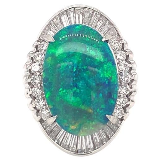 Mid-Century Black Opal and Diamond Ring in Platinum, circa 1950s For Sale