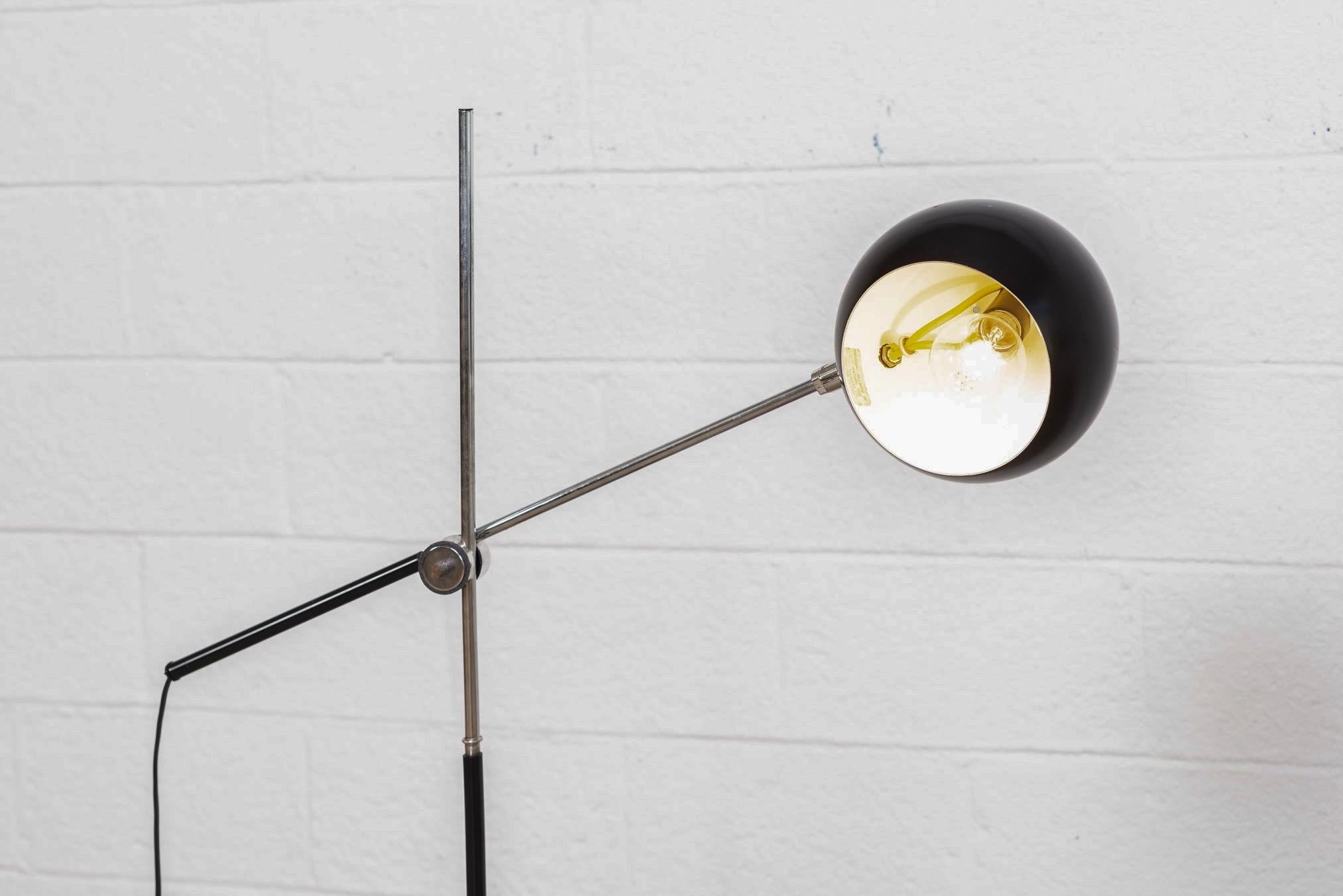 Mid-Century Modern Midcentury Black Orb Articulating Floor Lamp For Sale