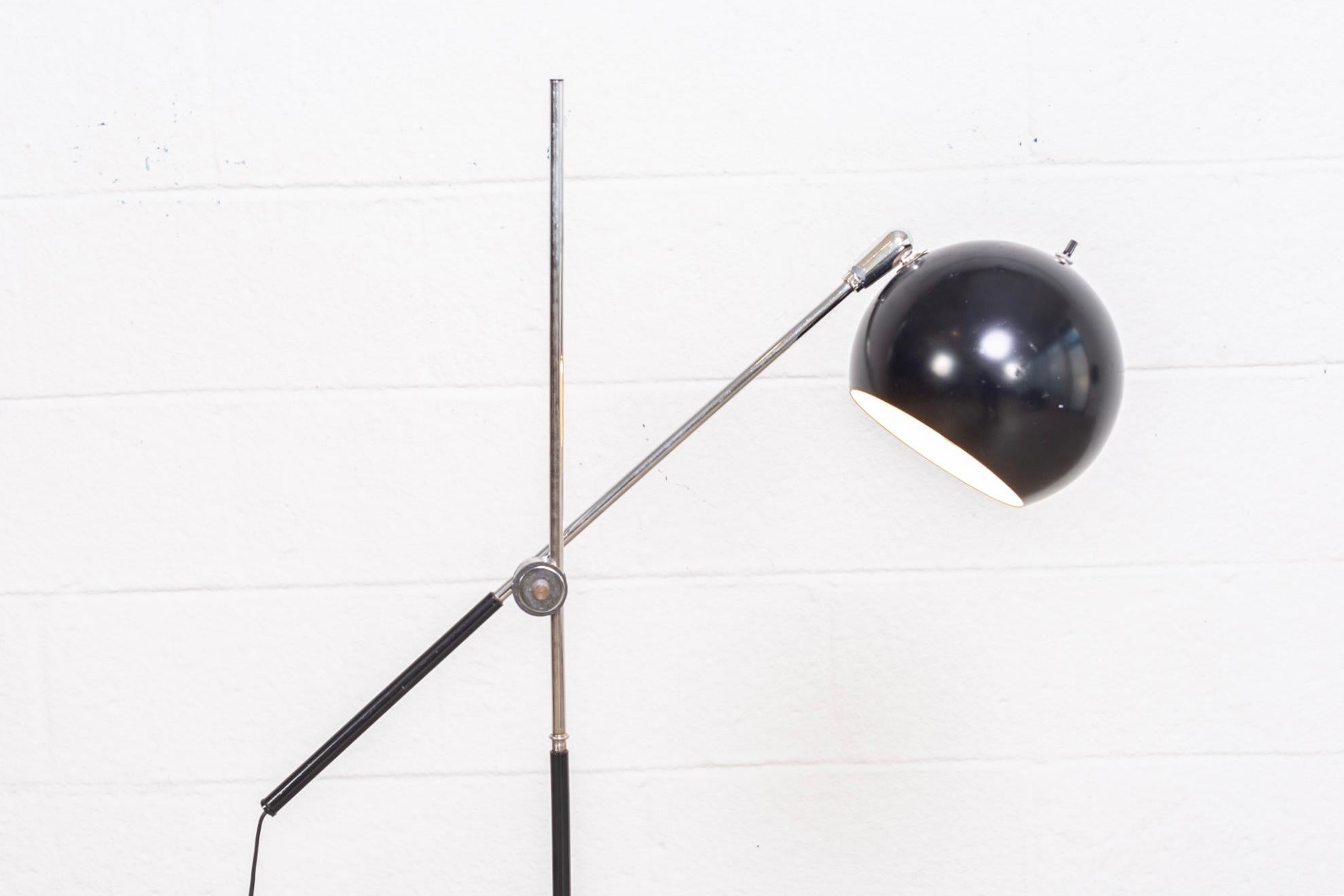 American Midcentury Black Orb Articulating Floor Lamp For Sale