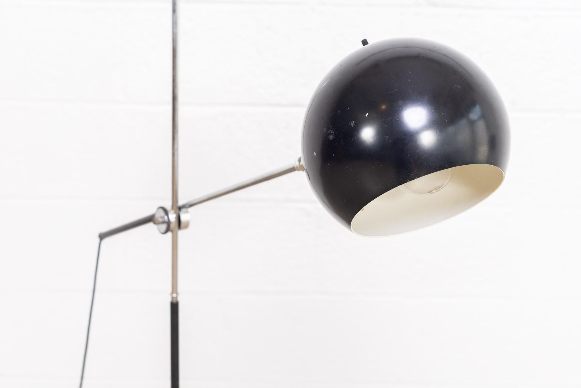 Late 20th Century Midcentury Black Orb Articulating Floor Lamp For Sale