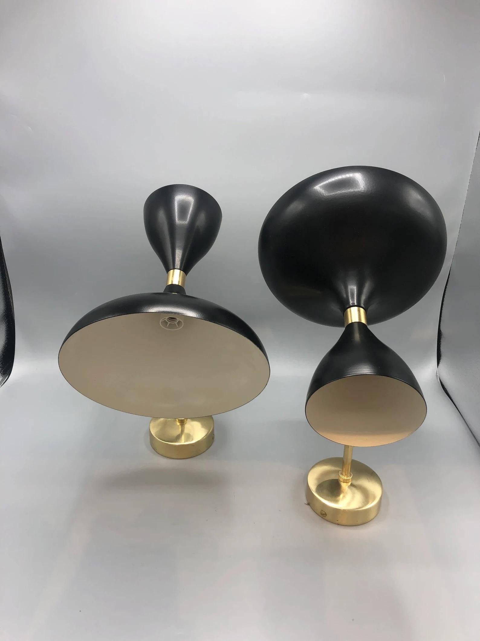 Mid-Century Modern Mid Century Black Oxide & Brass Dish Sconces Stilnovo Arteluce Inspired 'Pair'