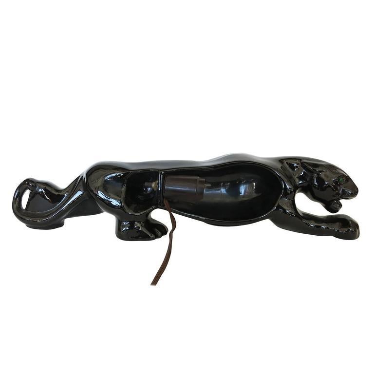 Mid-Century Modern Mid-Century Black Panther Art Pottery Lamp , Saturday Sale
