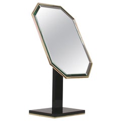 Midcentury Black Plexi Glass and Brass Table Mirror by Chanel, 1960s