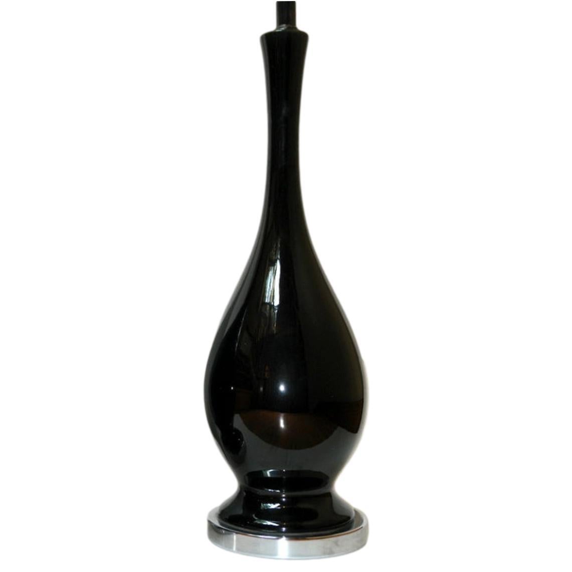 Glazed Midcentury Black Porcelain Table Lamps For Sale