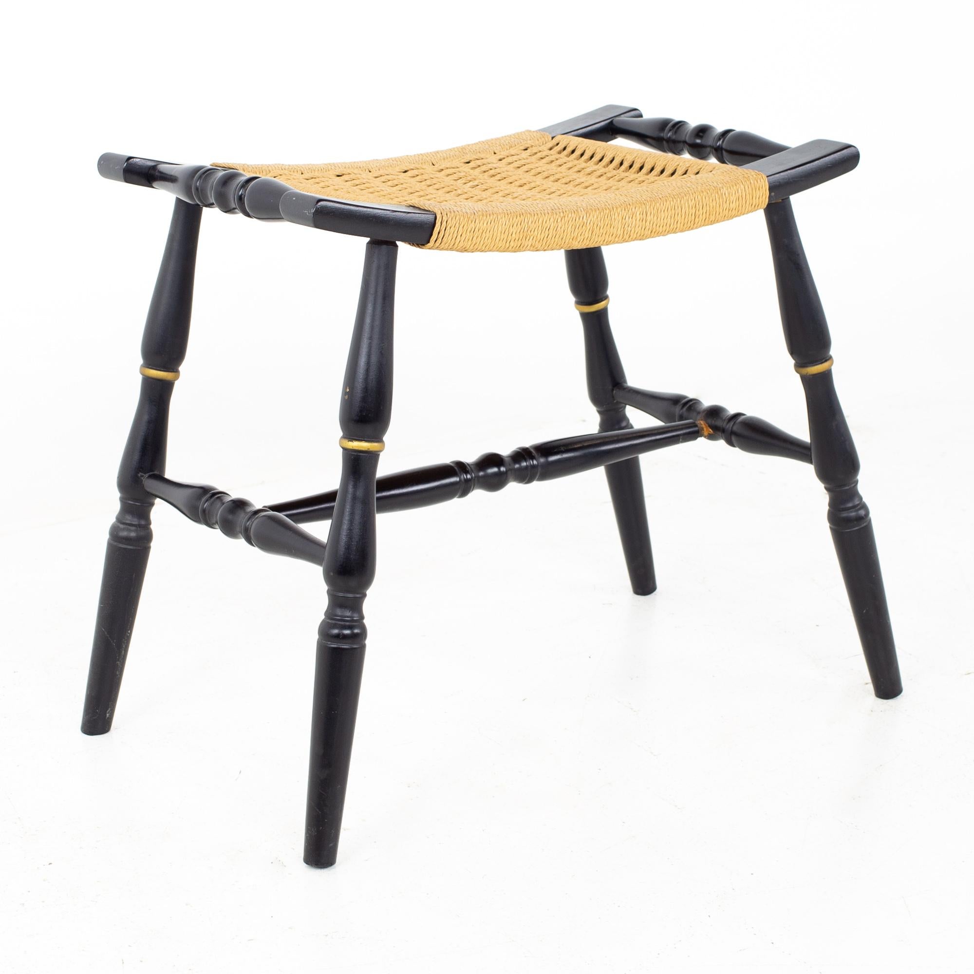 American Mid Century Black Roped Stool Ottoman, a Pair For Sale