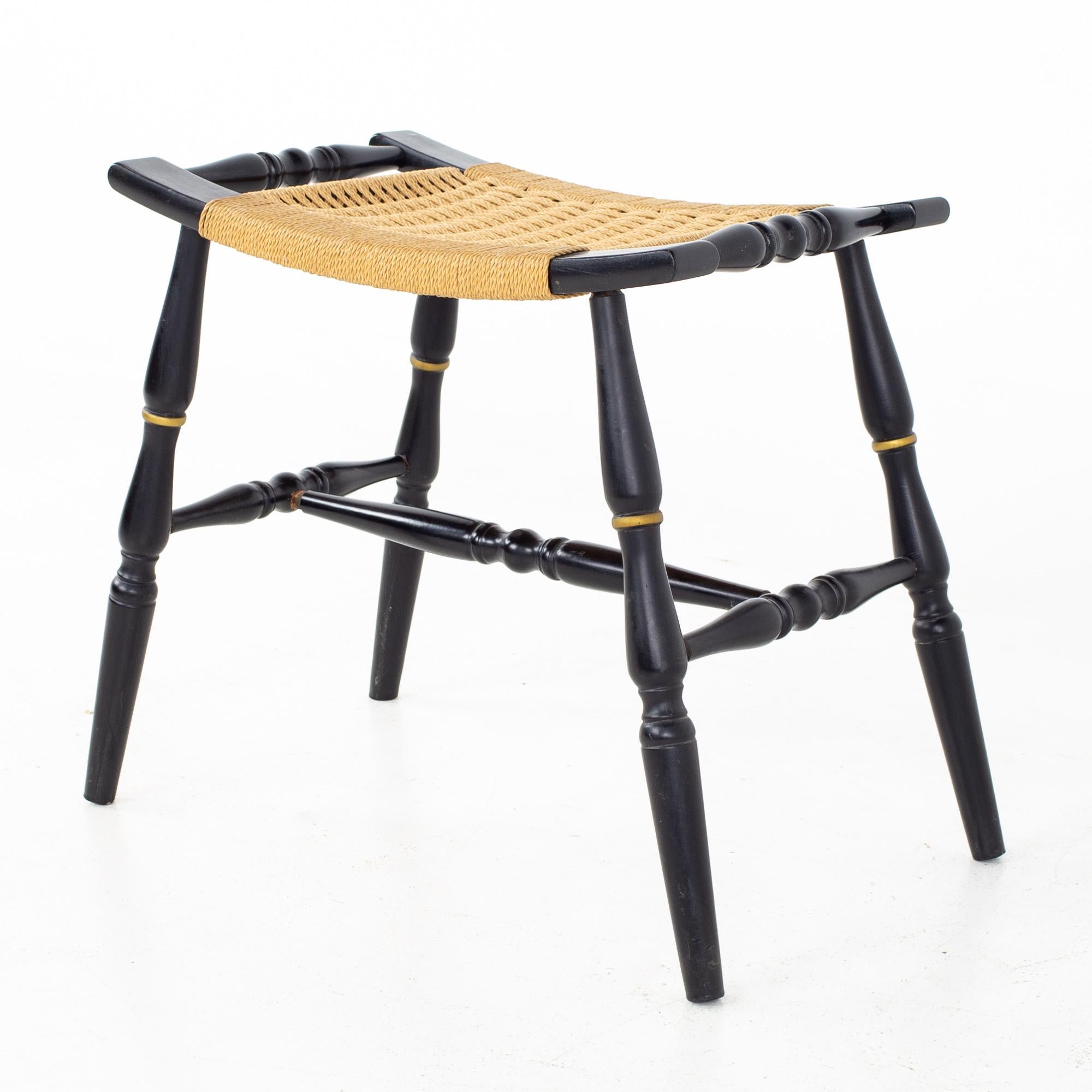 Mid Century Black Roped Stool Ottoman, a Pair In Good Condition For Sale In Countryside, IL