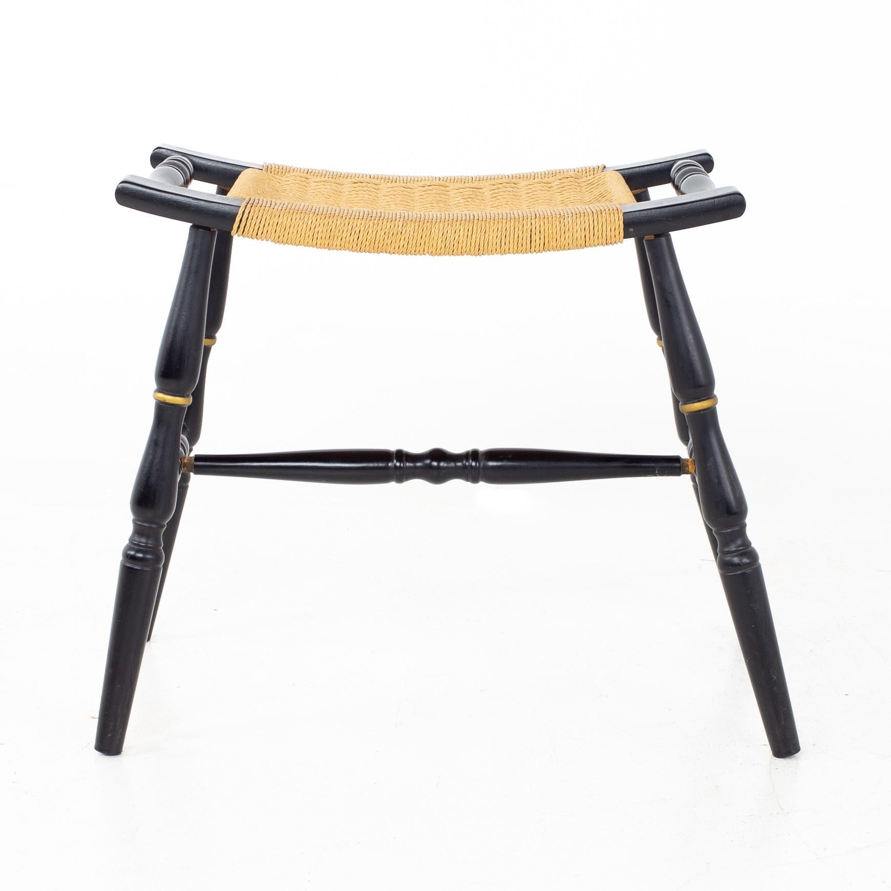 Late 20th Century Mid Century Black Roped Stool Ottoman, a Pair For Sale