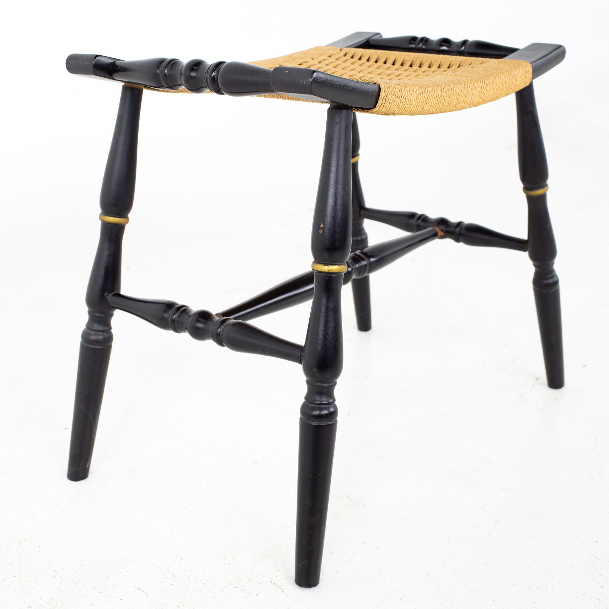 Mid Century Black Roped Stool Ottoman, a Pair For Sale 1