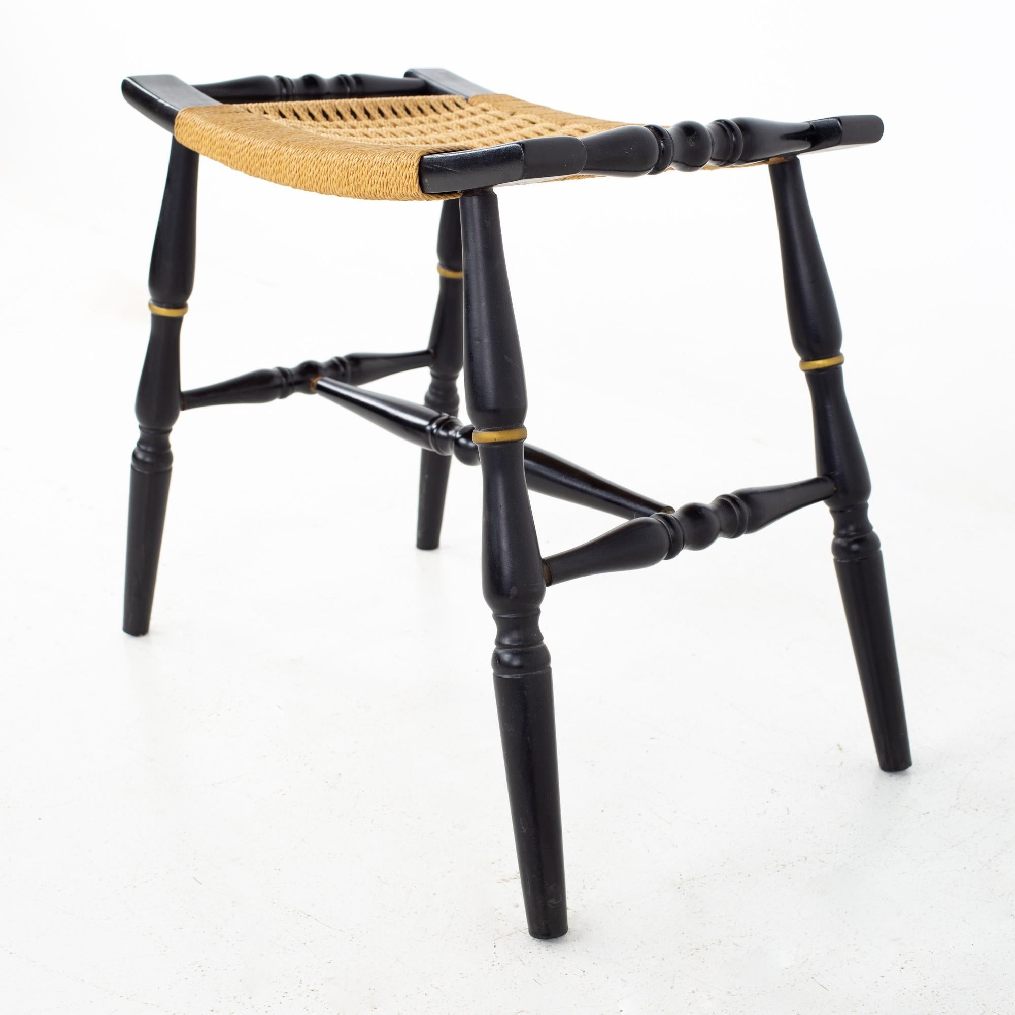 Mid Century Black Roped Stool Ottoman, a Pair For Sale 2