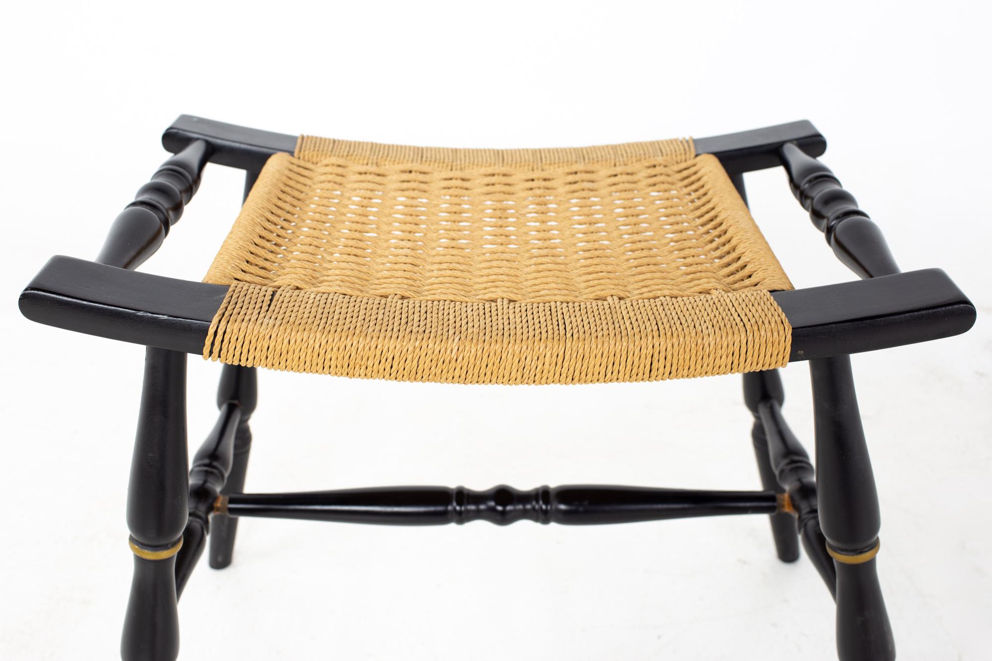 Mid Century Black Roped Stool Ottoman, a Pair For Sale 3