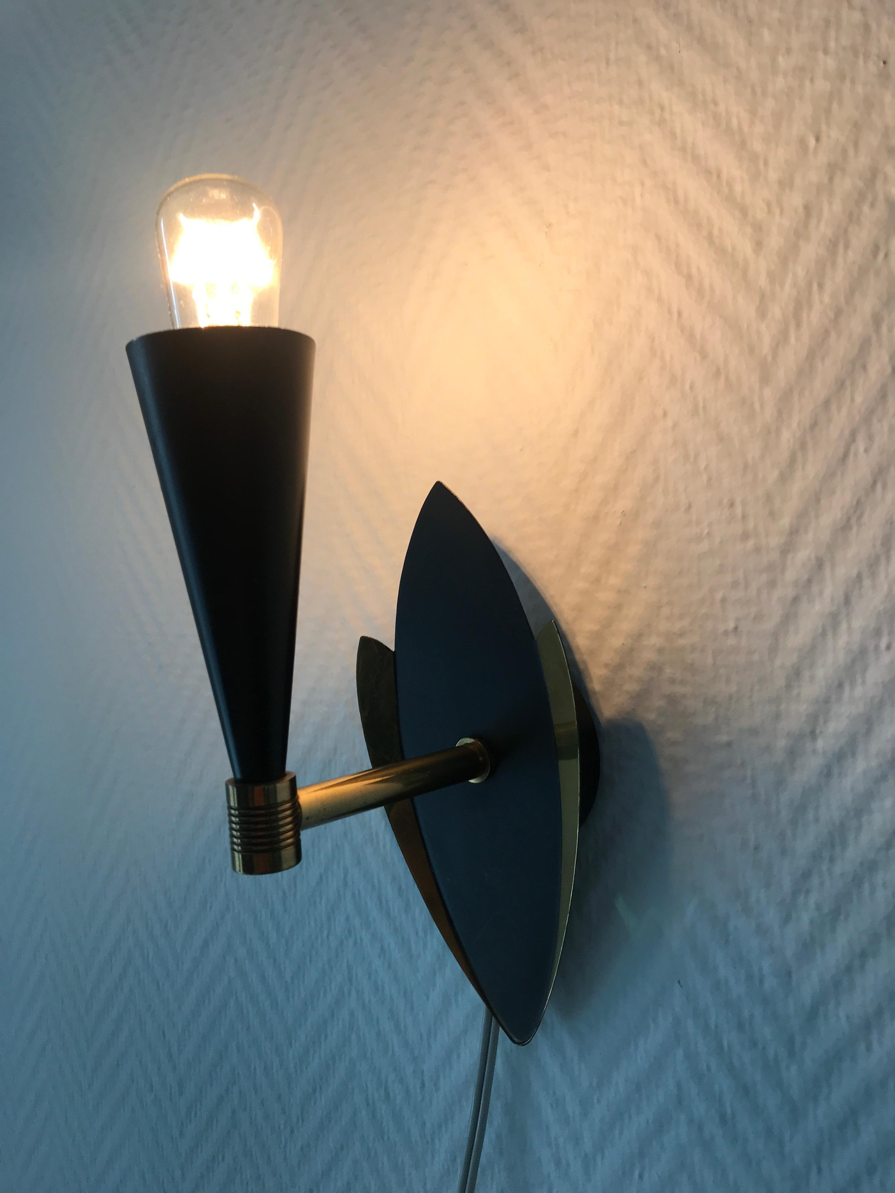 Mid-Century Diablo style Black Satin and Brass Wall Sconces For Sale 6