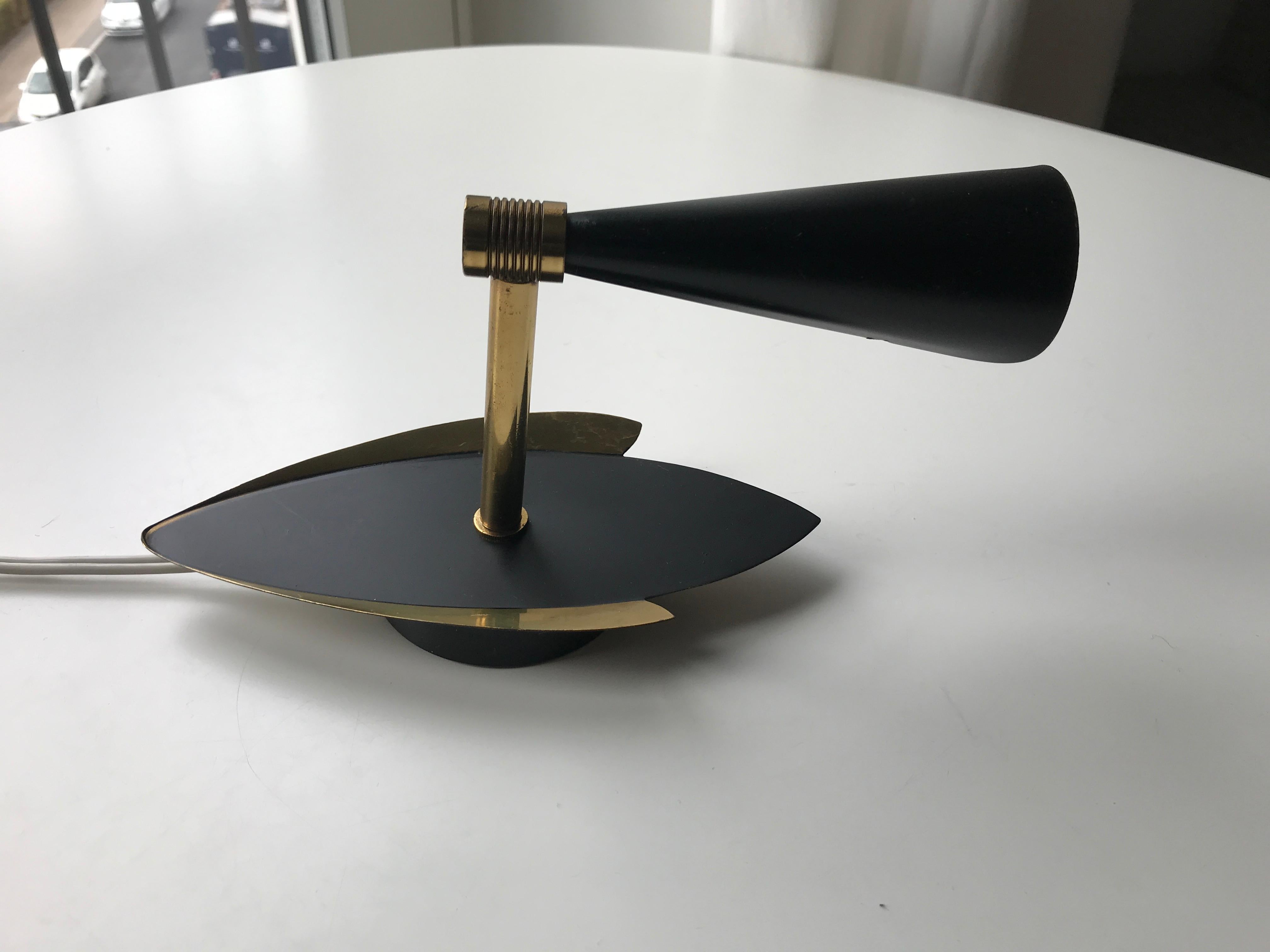 Mid-Century Diablo style Black Satin and Brass Wall Sconces For Sale 8