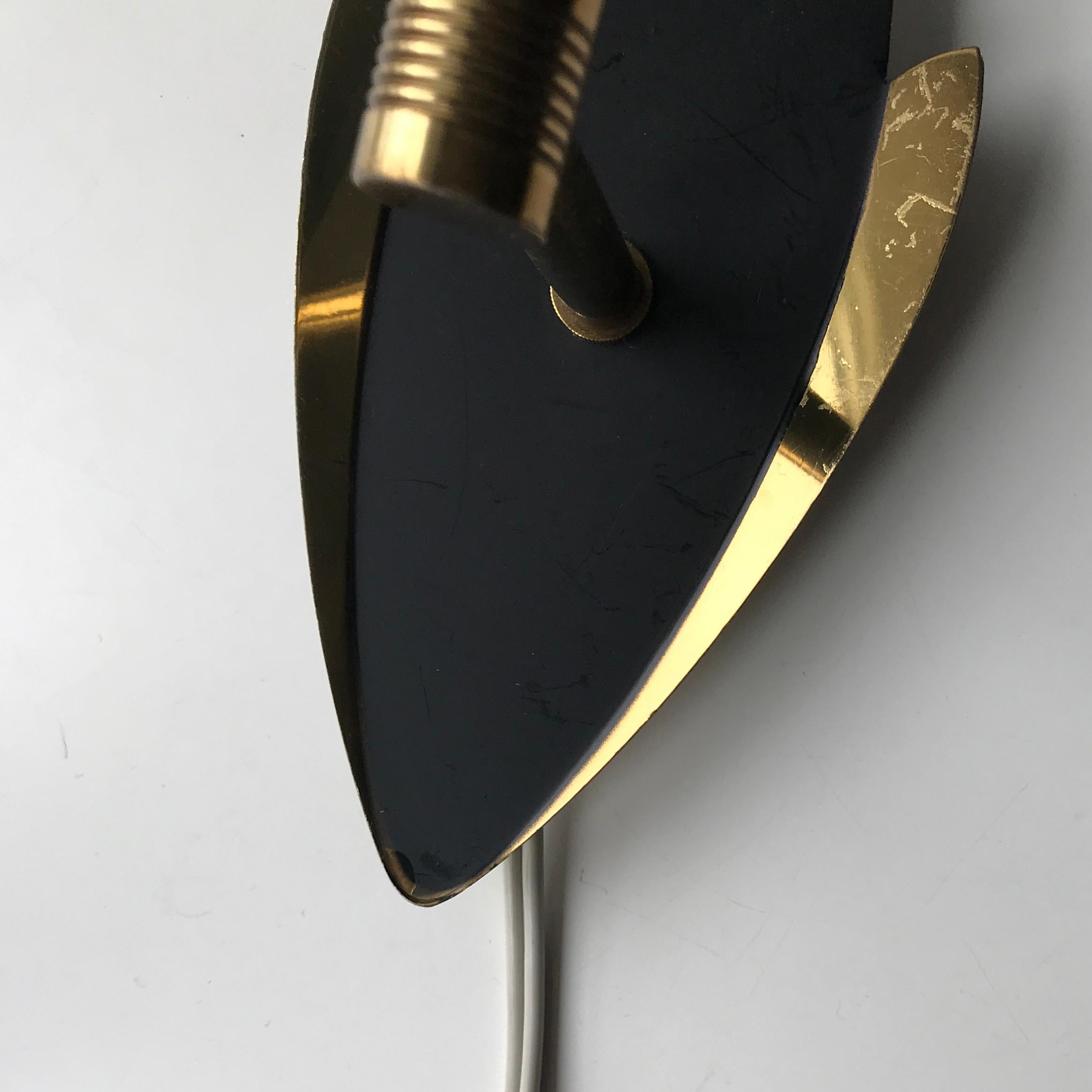 Mid-Century Diablo style Black Satin and Brass Wall Sconces For Sale 2