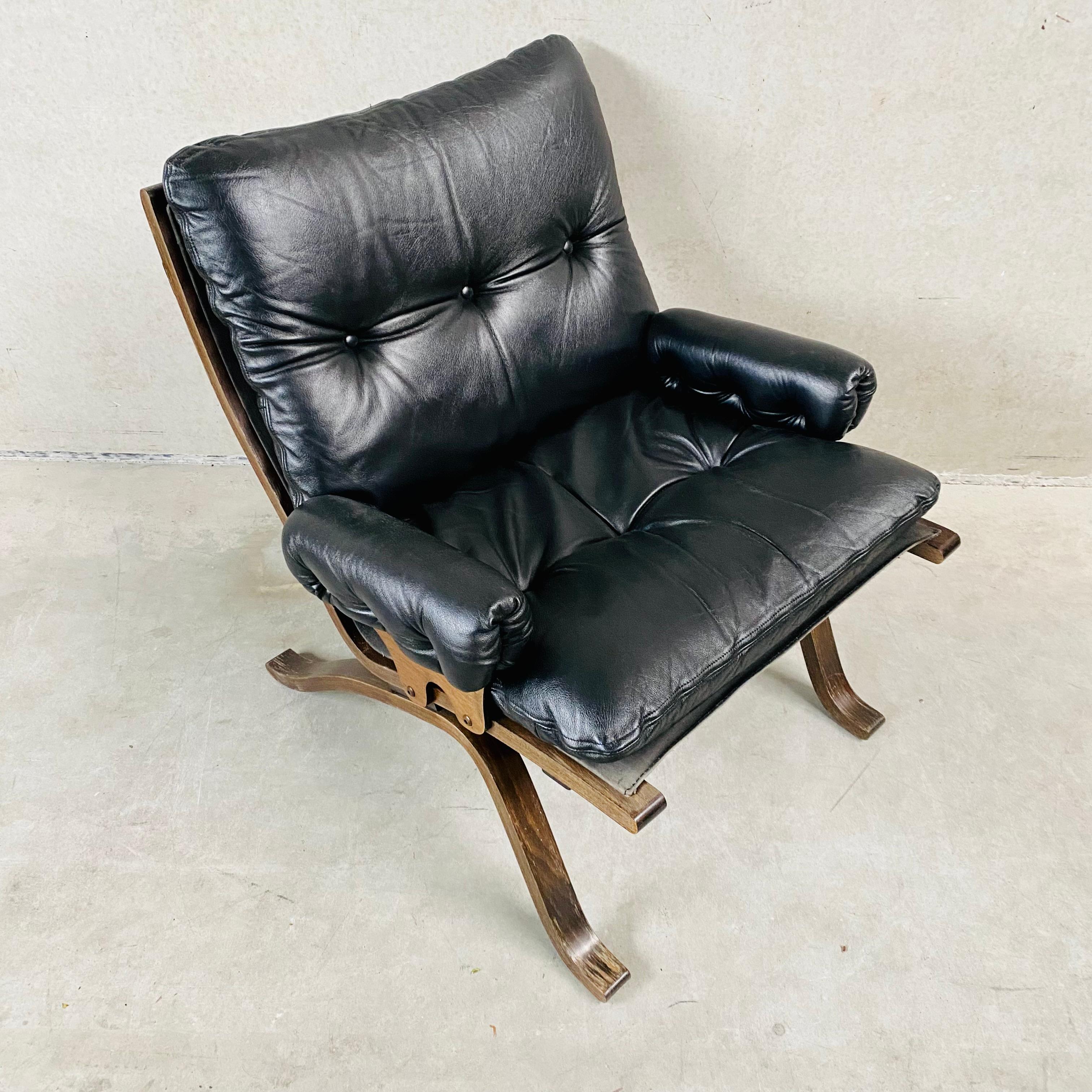 Cuir Chaise longue Siesta noire du milieu du siècle par Ingmar Relling pour Westnofa, Norvège 196 en vente