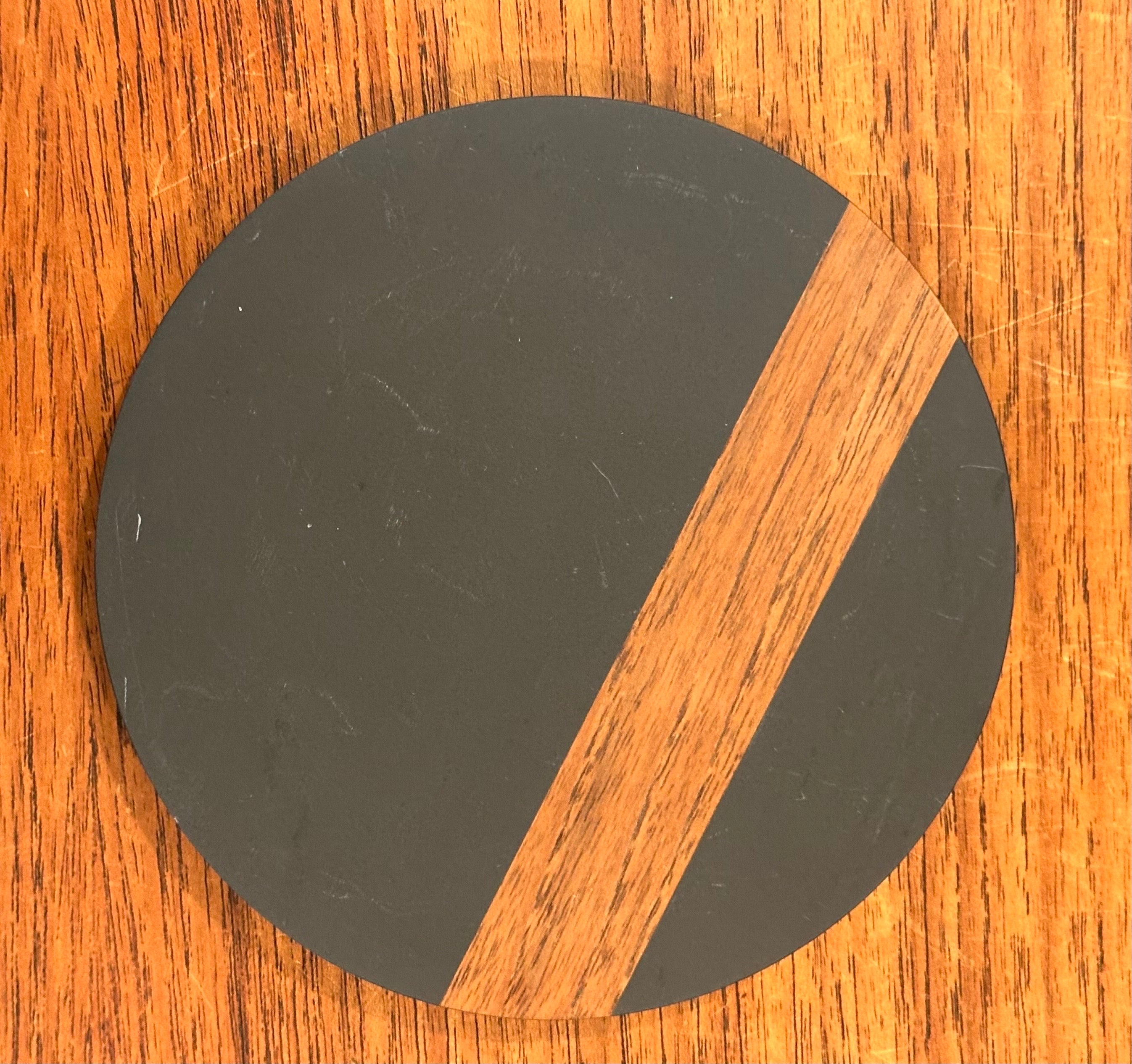 American Mid-Century Black Slate and Teak Trivet by Harpswell House For Sale
