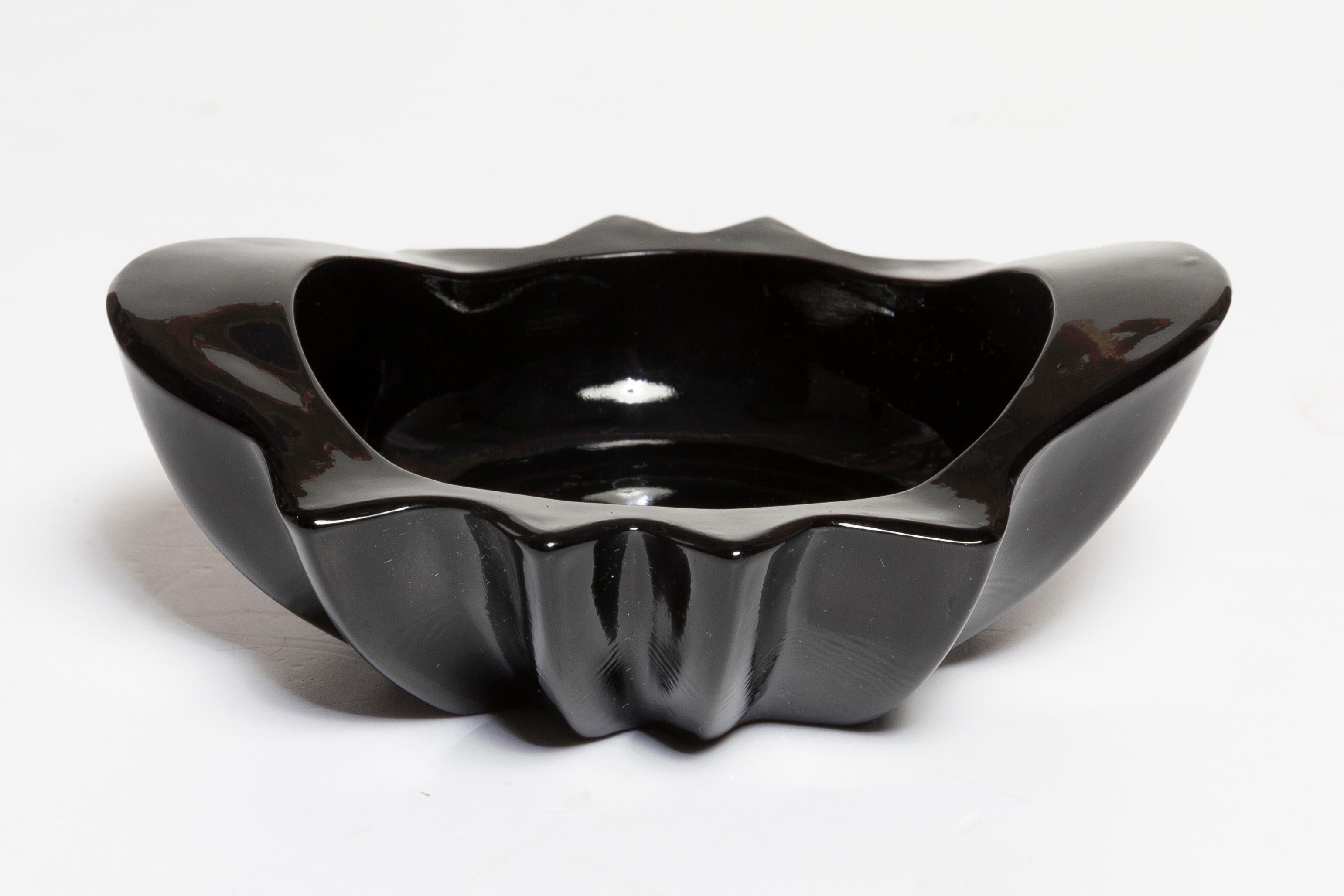 Italian Mid Century Black Small Glass Bowl Ashtray Element, Italy, 1970s For Sale