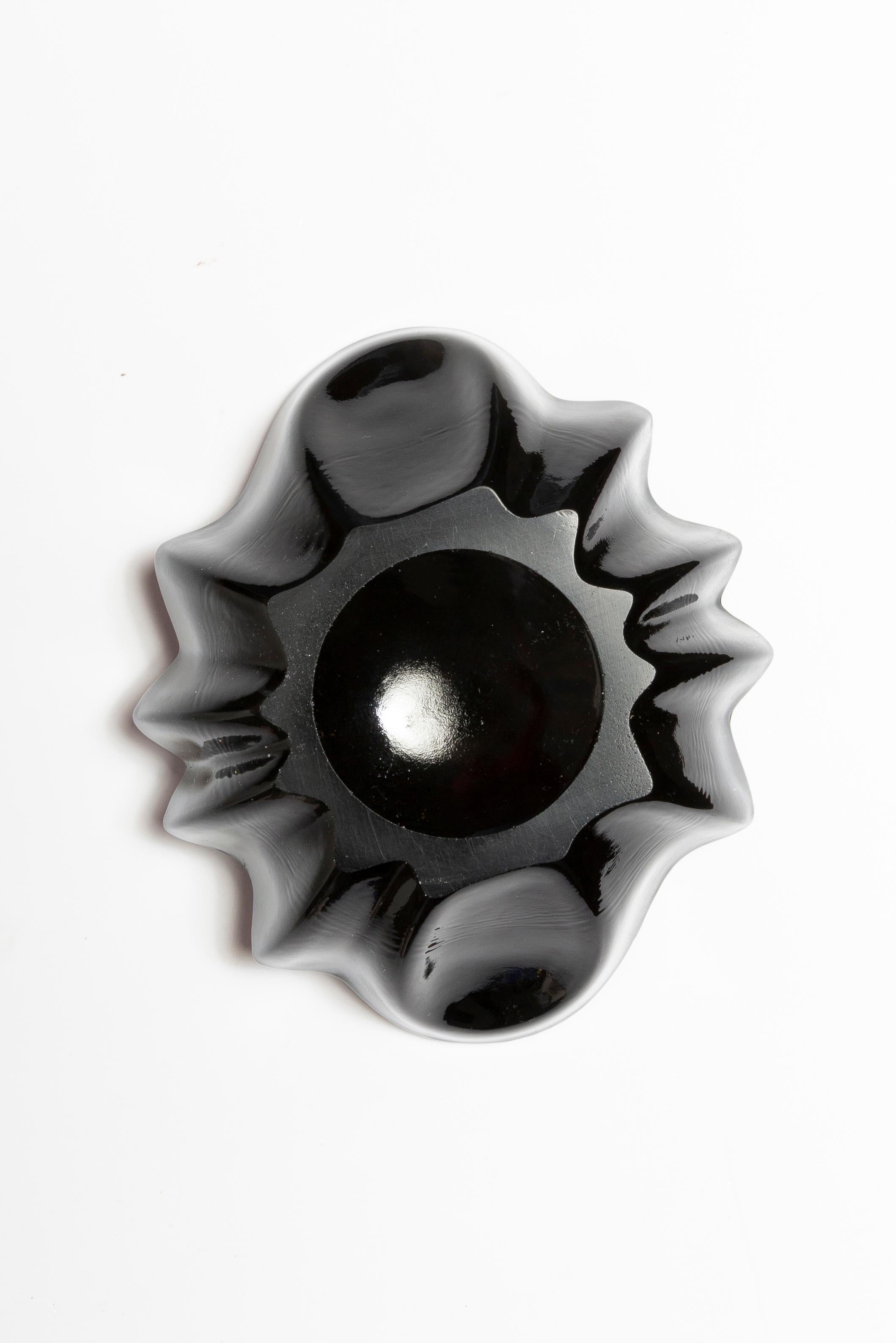 20th Century Mid Century Black Small Glass Bowl Ashtray Element, Italy, 1970s For Sale