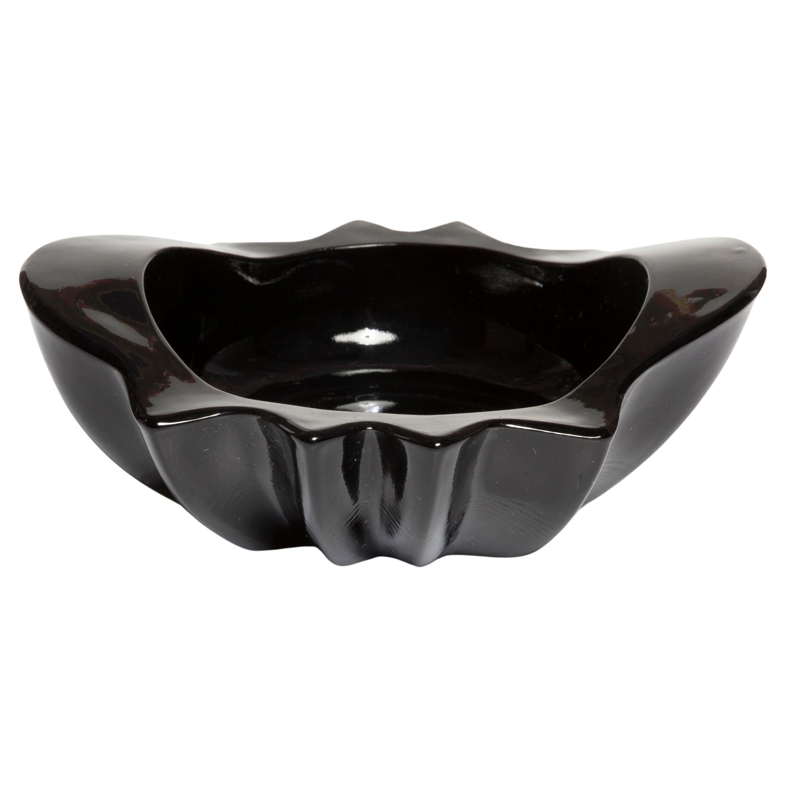 Mid Century Black Small Glass Bowl Ashtray Element, Italy, 1970s For Sale