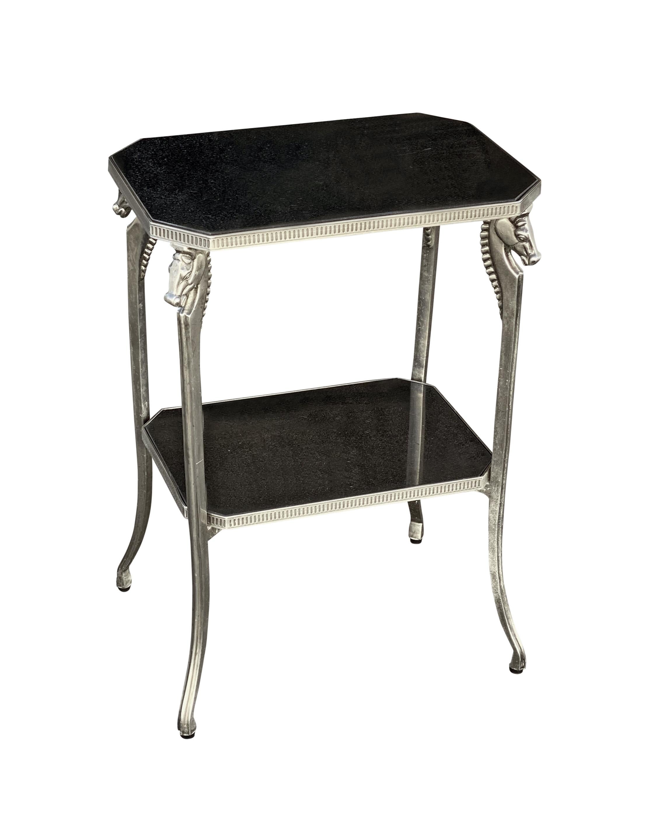 Mid-Century Modern Mid Century Black Stone and Nickel Horse Side Table