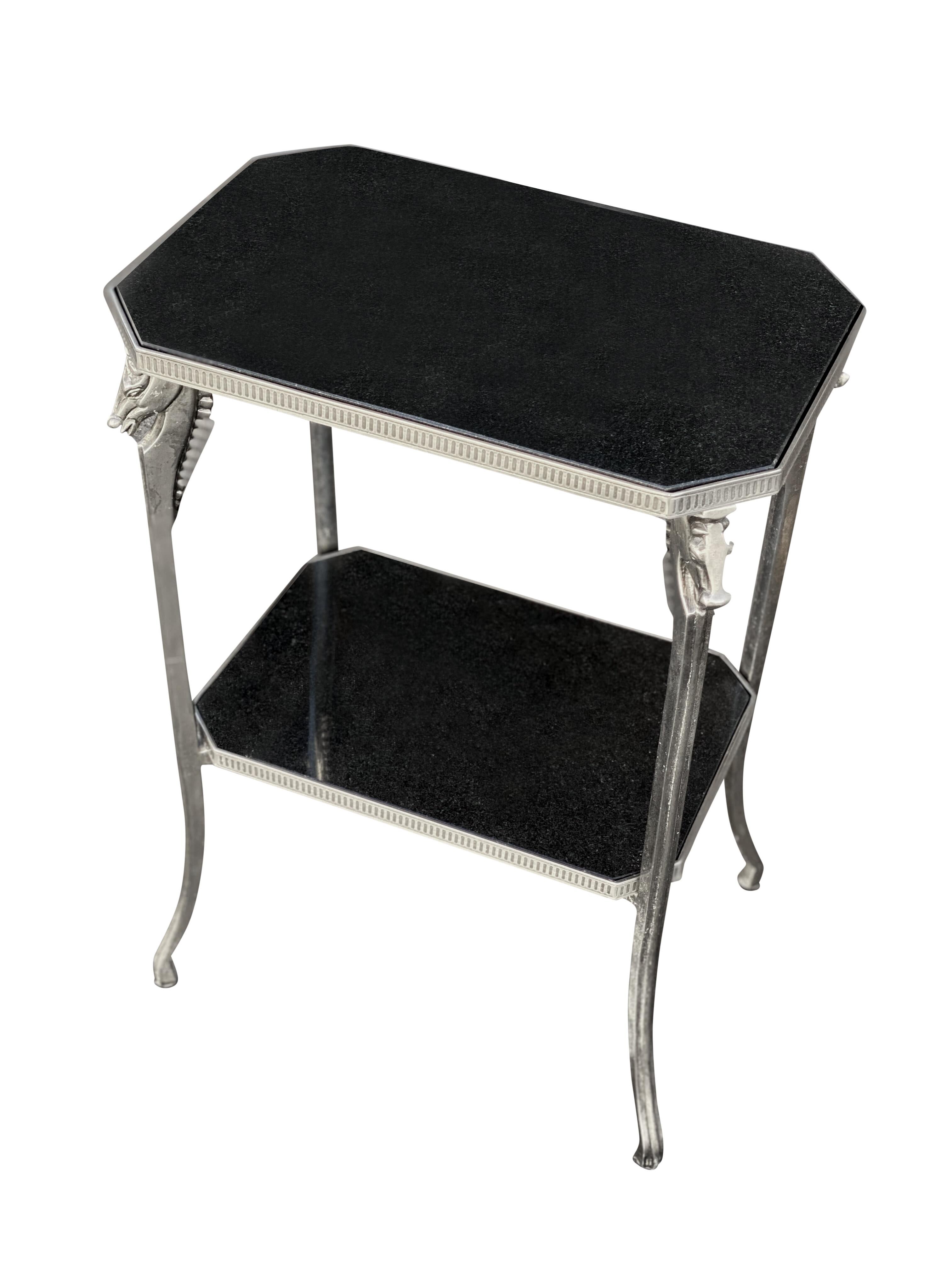 Mid Century Black Stone and Nickel Horse Side Table In Good Condition In Beverly Hills, CA