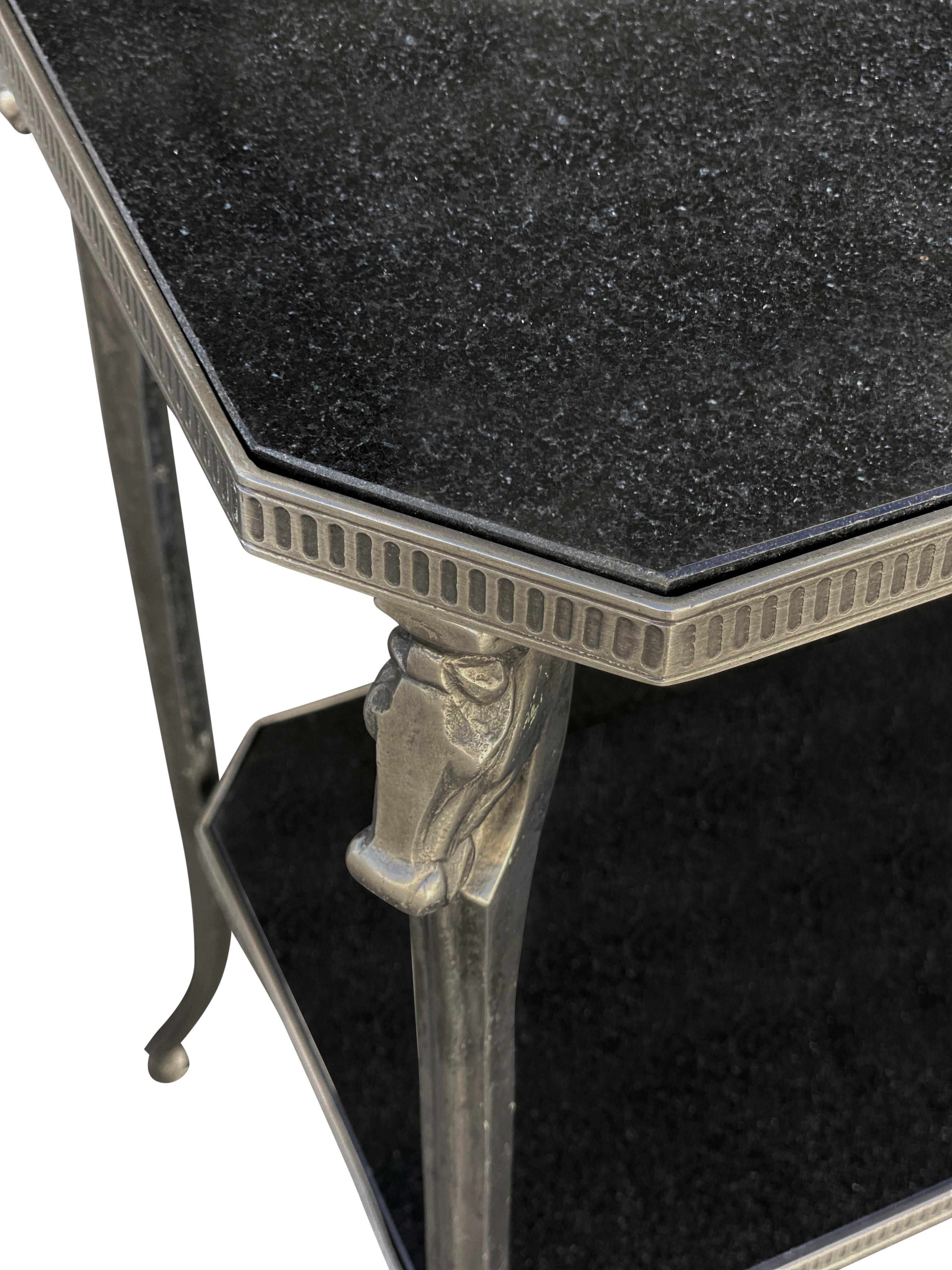 20th Century Mid Century Black Stone and Nickel Horse Side Table