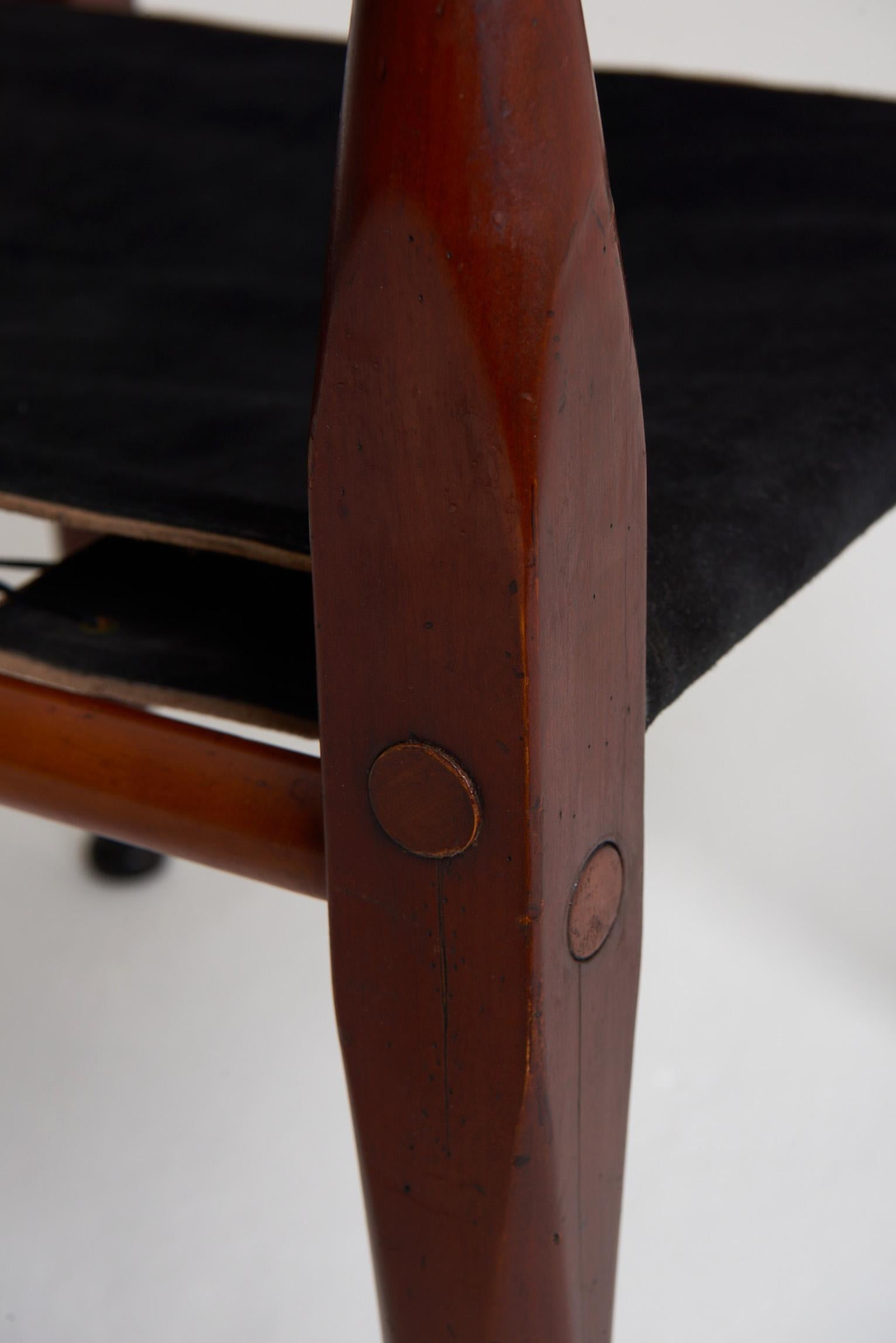 Mid-Century Black Suede Safari Chair 7