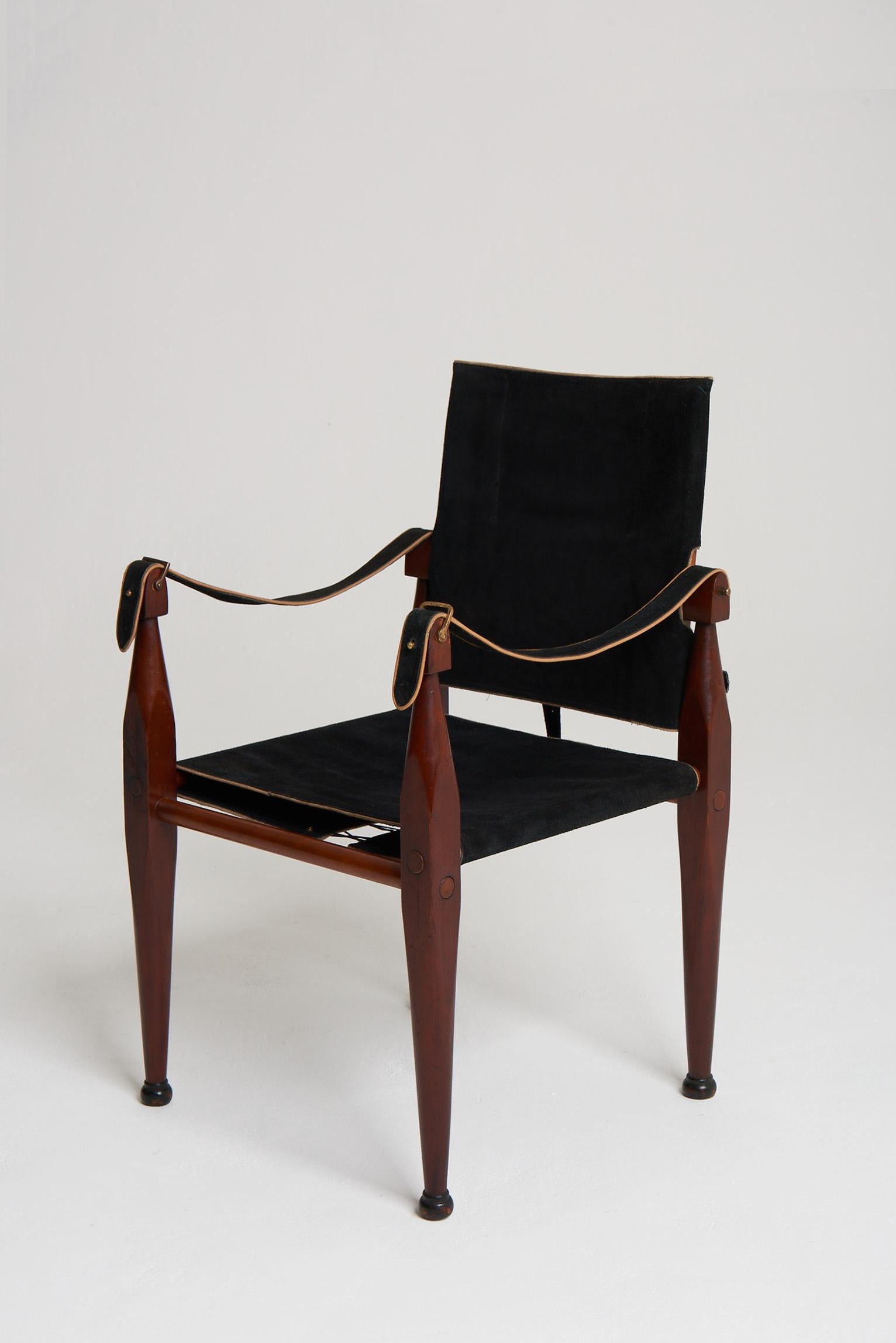 Mid-Century Modern Mid-Century Black Suede Safari Chair