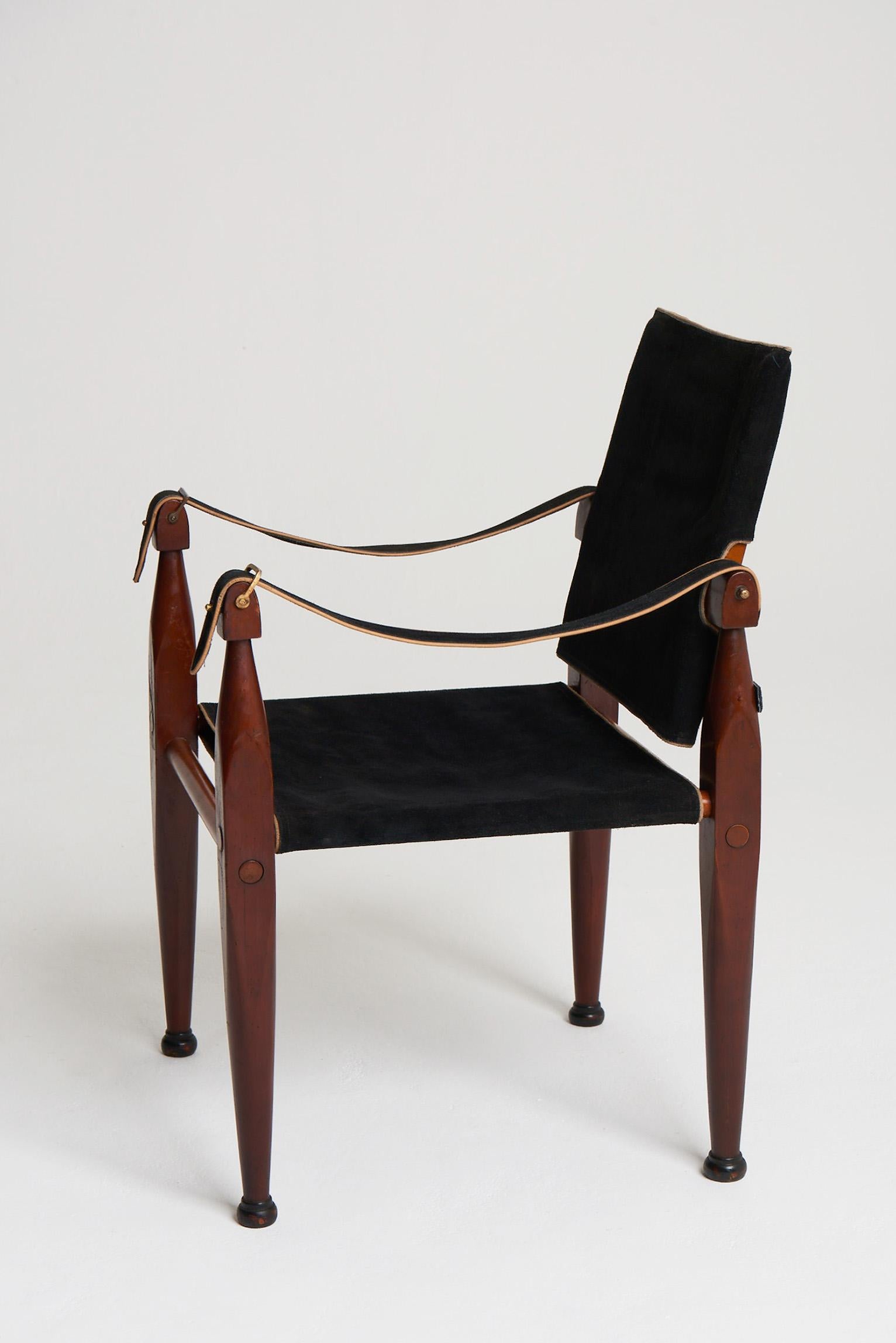 Scandinavian Mid-Century Black Suede Safari Chair