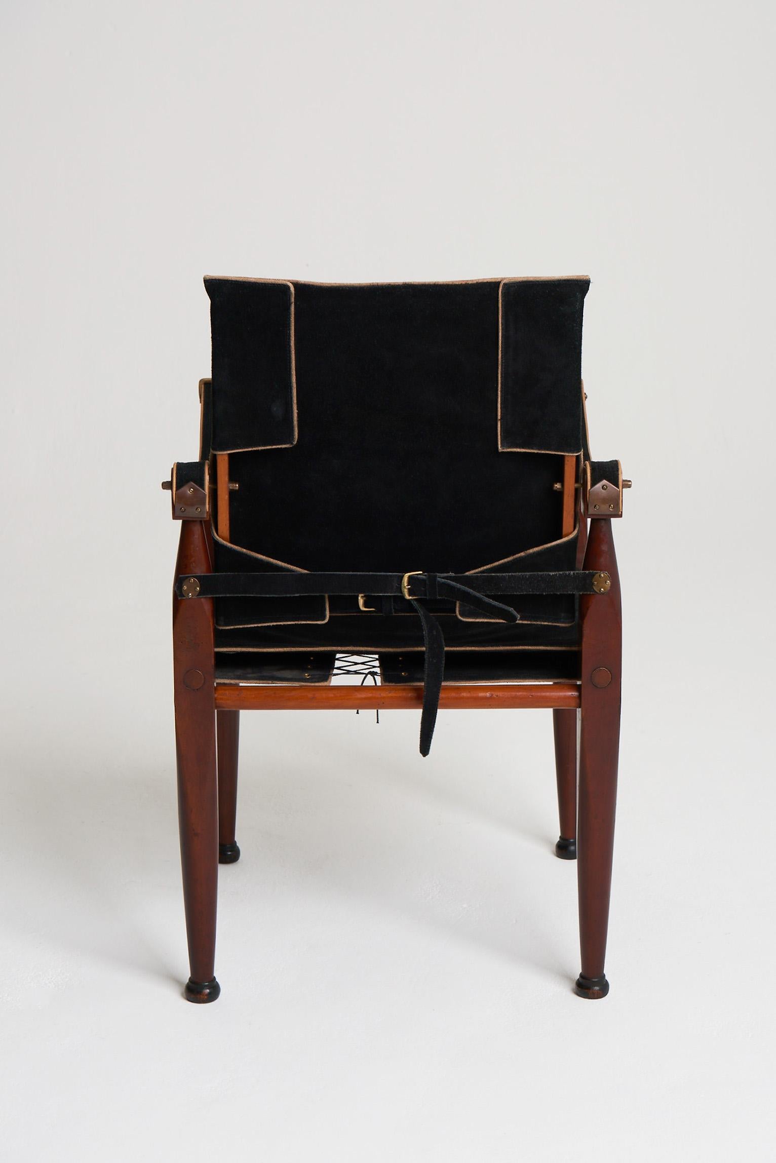 20th Century Mid-Century Black Suede Safari Chair