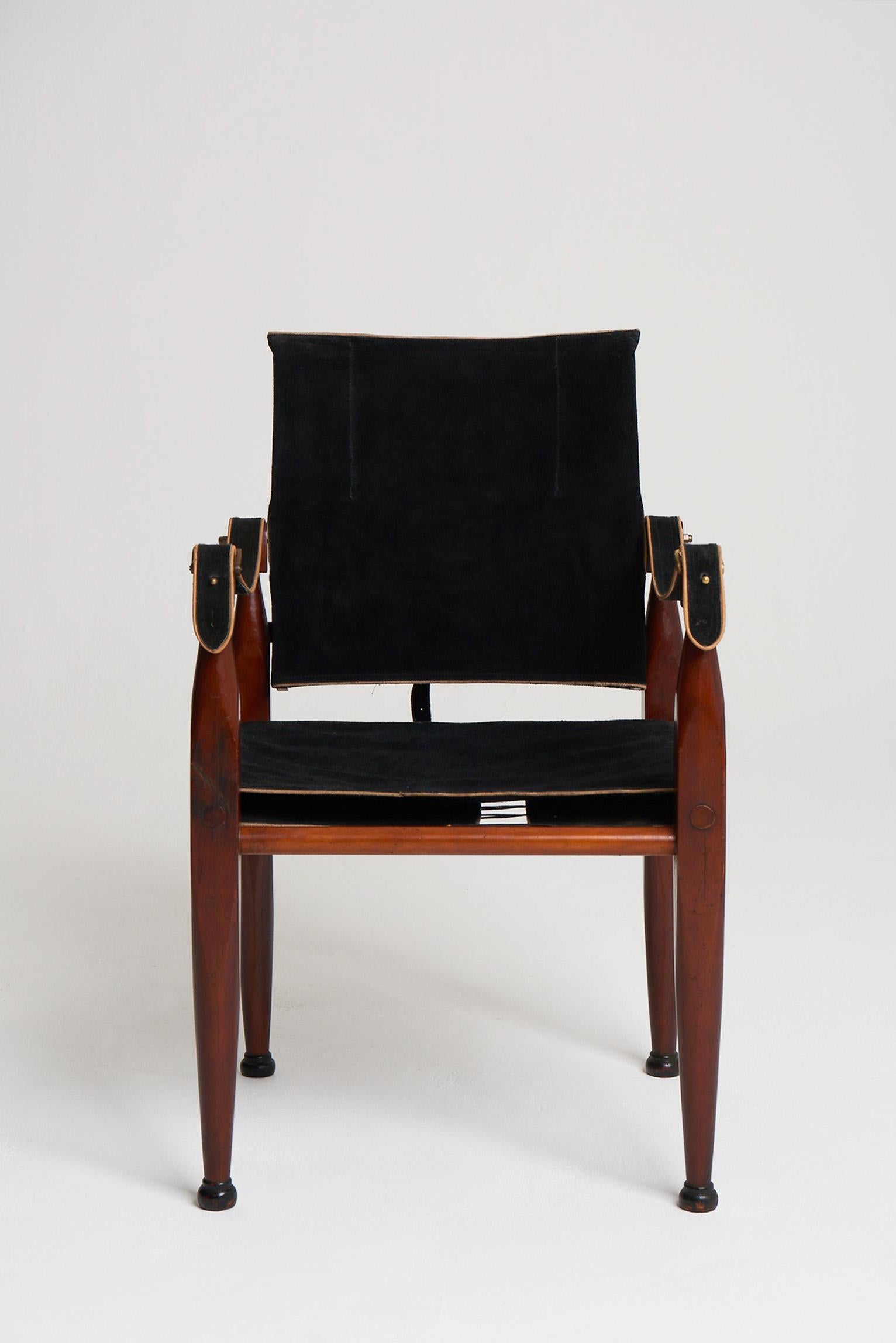Mid-Century Black Suede Safari Chair 1