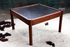 Mid-Century Black Surface and Dark Wood Frame Coffee Table