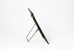 Midcentury Black Table and Wall Perforated Metal Mirror in the Style of Matégot